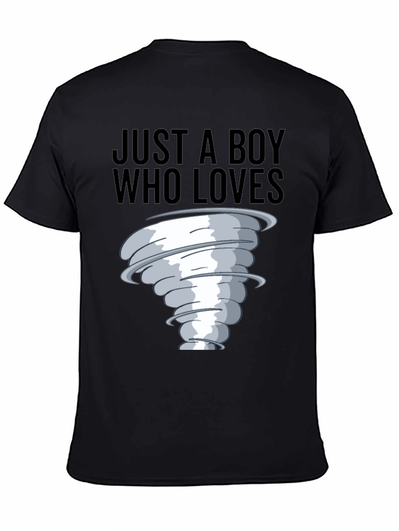 Black Boy Who Loves Tornado T-Shirt, Black Cotton Tee view 4