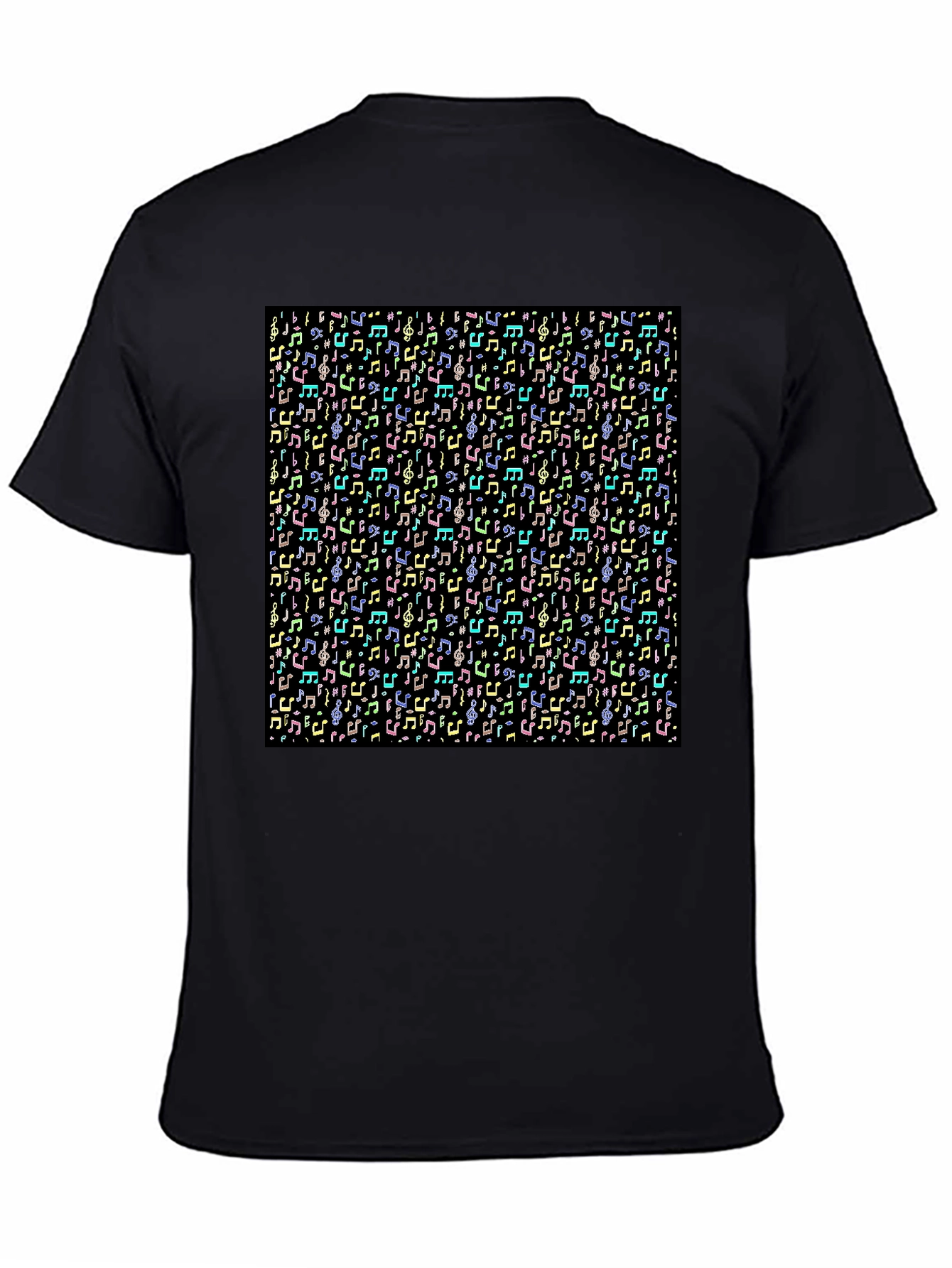 Black Musical Notes Pattern T-Shirt - Black view 4