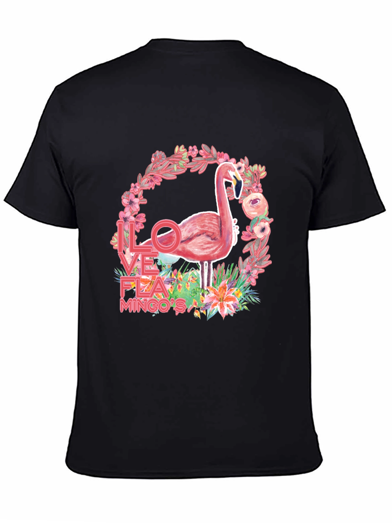 Black I Love Flamingos Graphic T-Shirt view 4