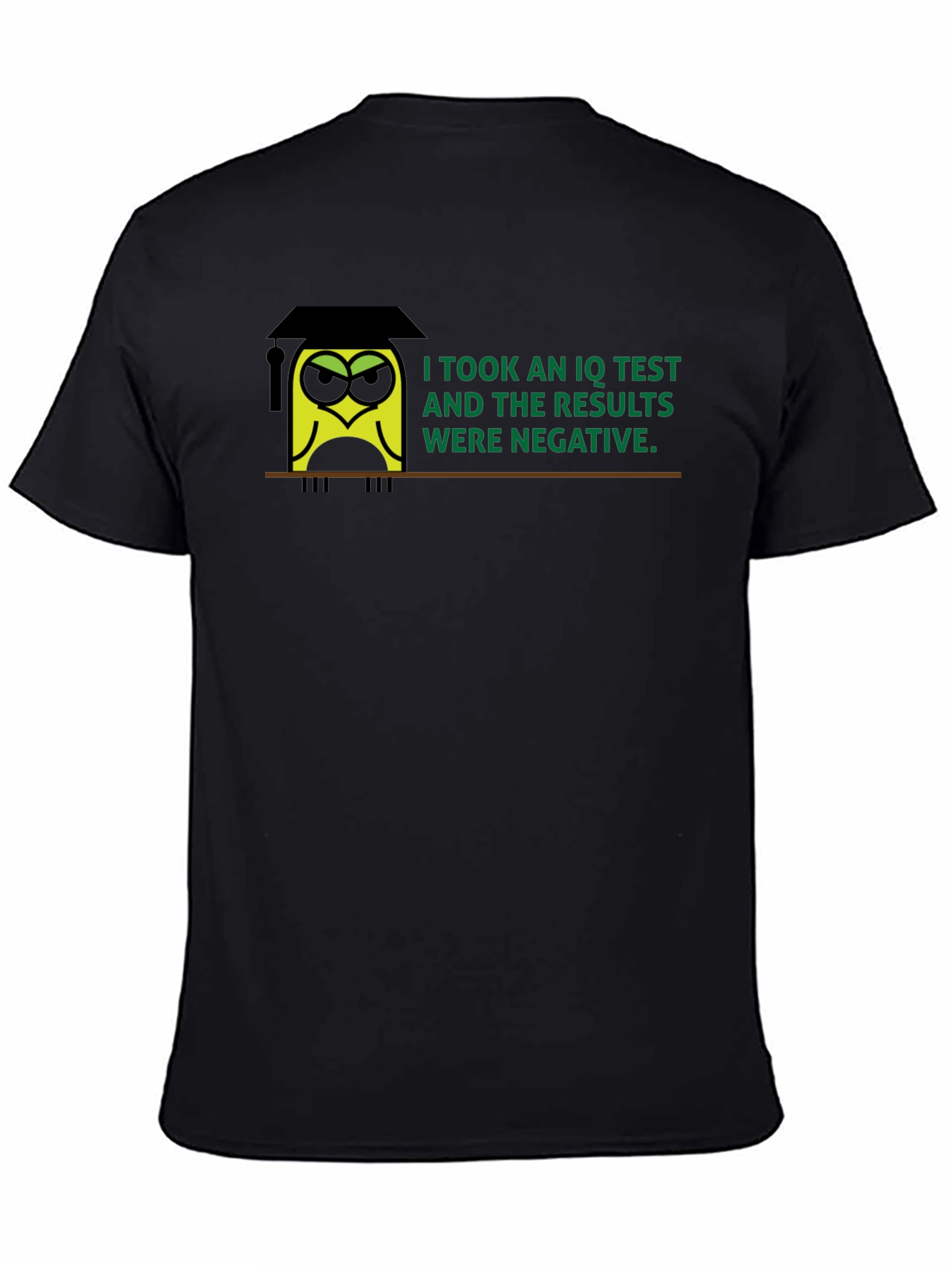 Black Negative IQ Test Owl Humor Graphic T-Shirt view 4