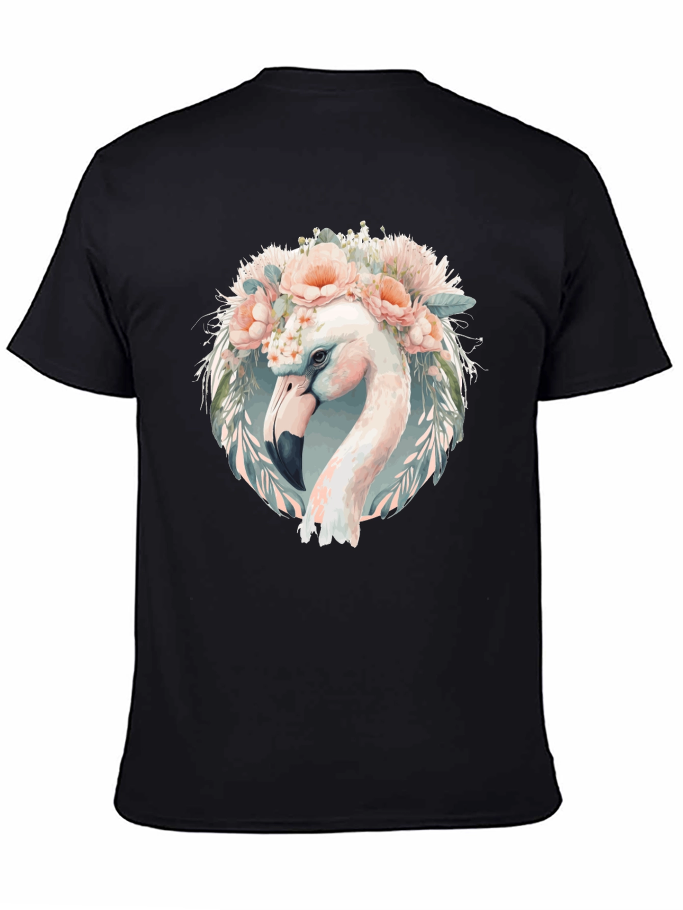 Black Floral Flamingo Graphic Tee - Black Cotton T-Shirt view 4