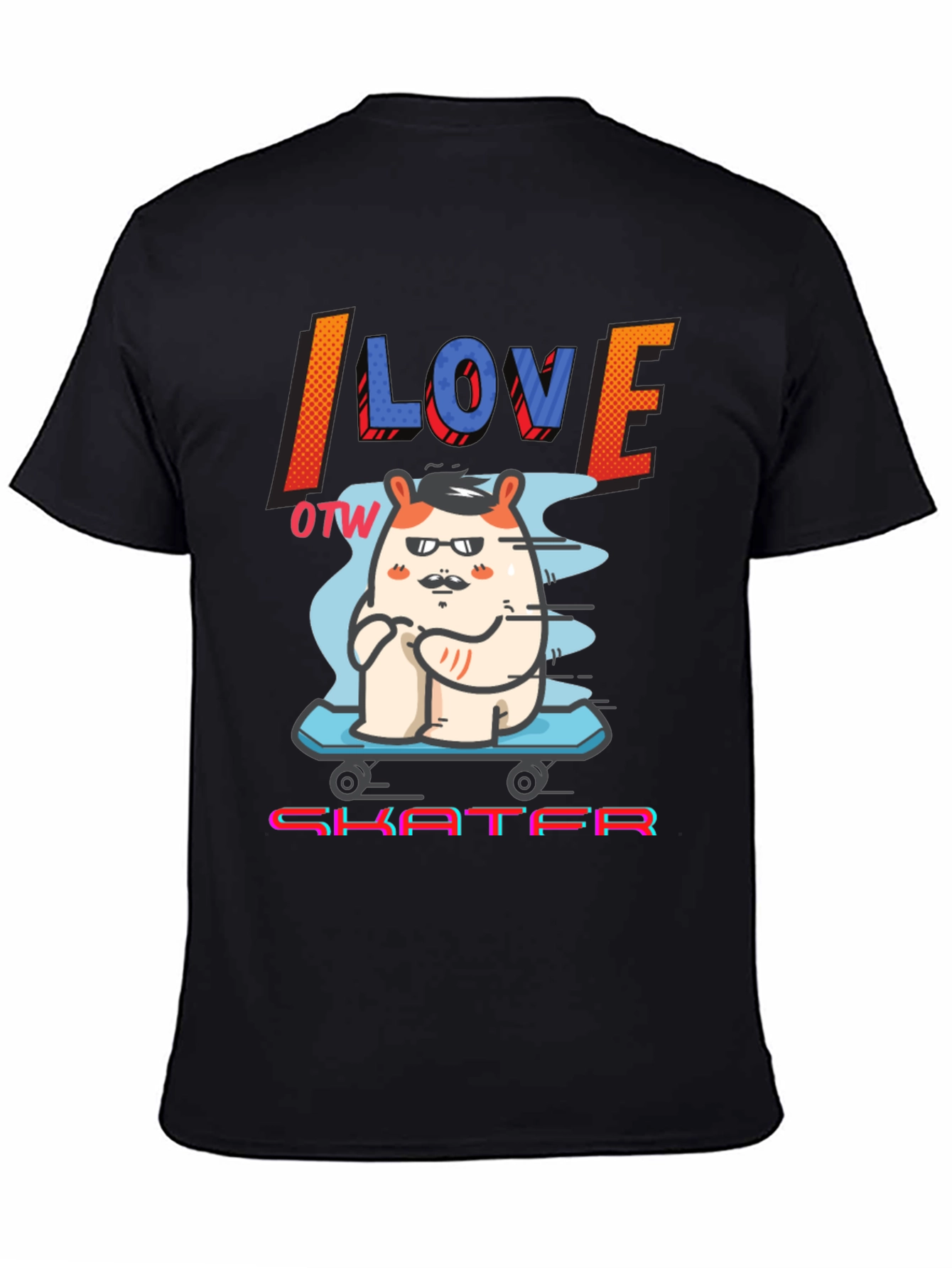 Black I Love OTW Skater T-Shirt - Funny Graphic Tee view 4