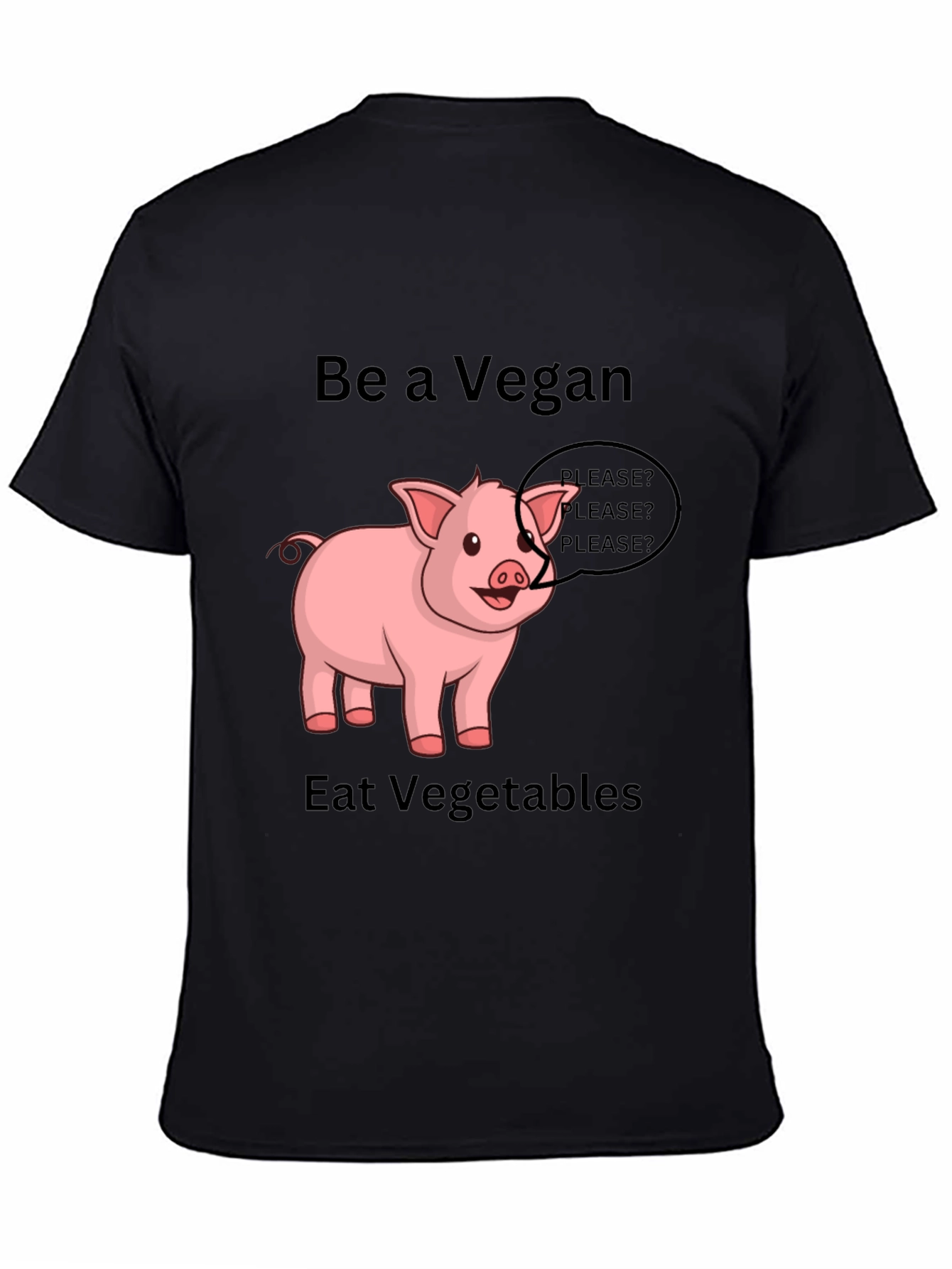 Black Vegan Pig Graphic Tee - Eat Vegetables view 4