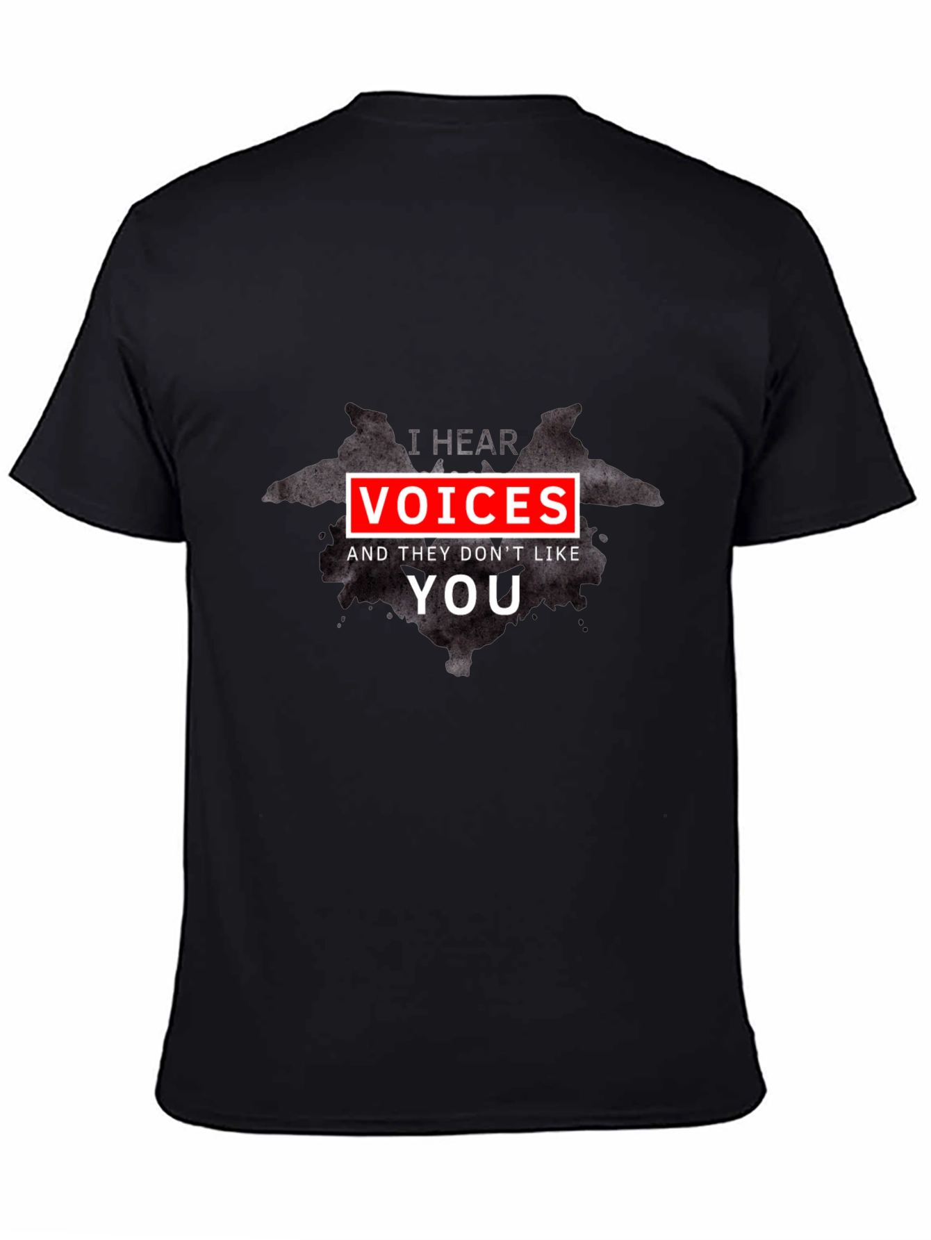 Black I Hear Voices Funny Black T-Shirt view 4