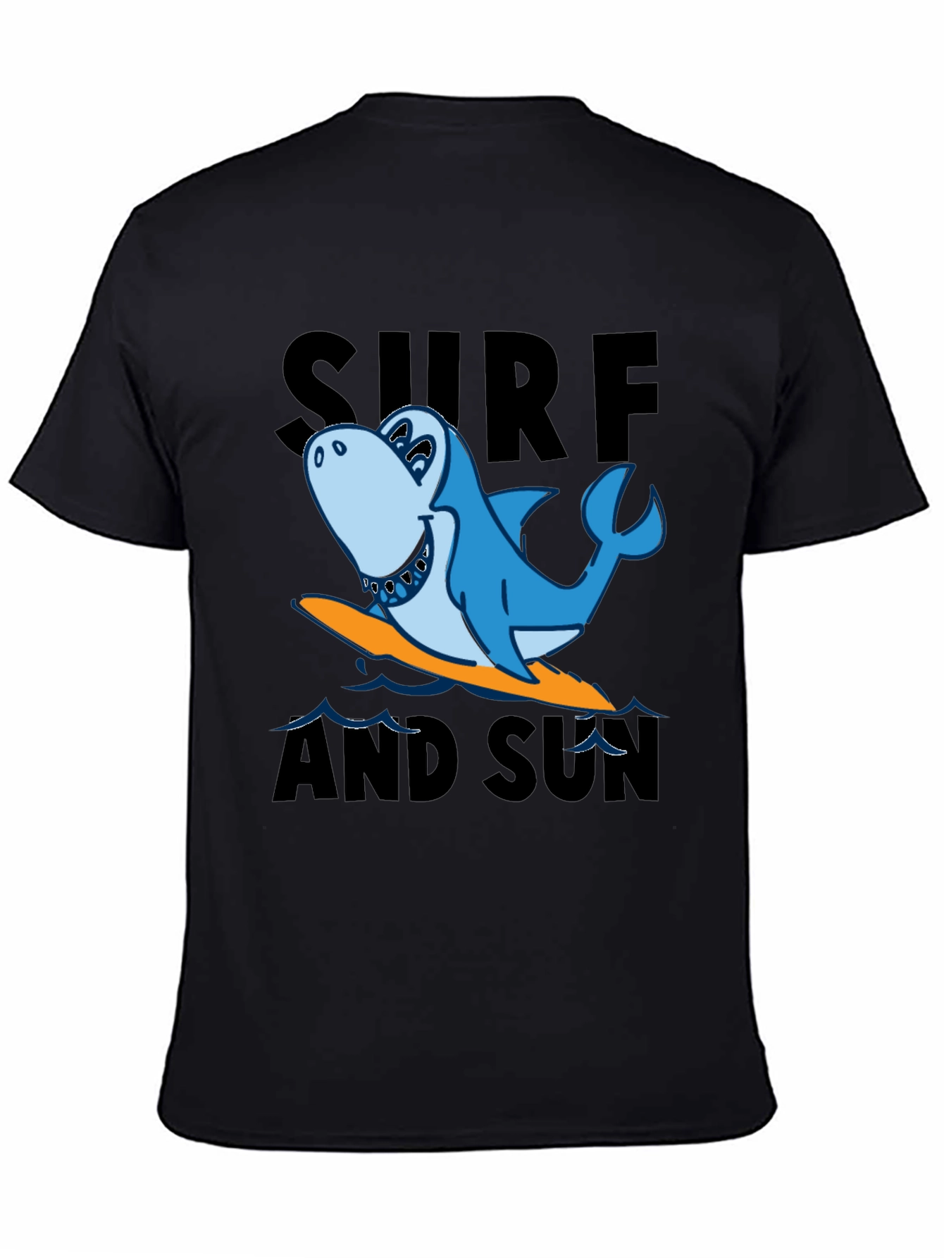Black Surf & Sun Shark T-Shirt - Black Cotton Tee view 4