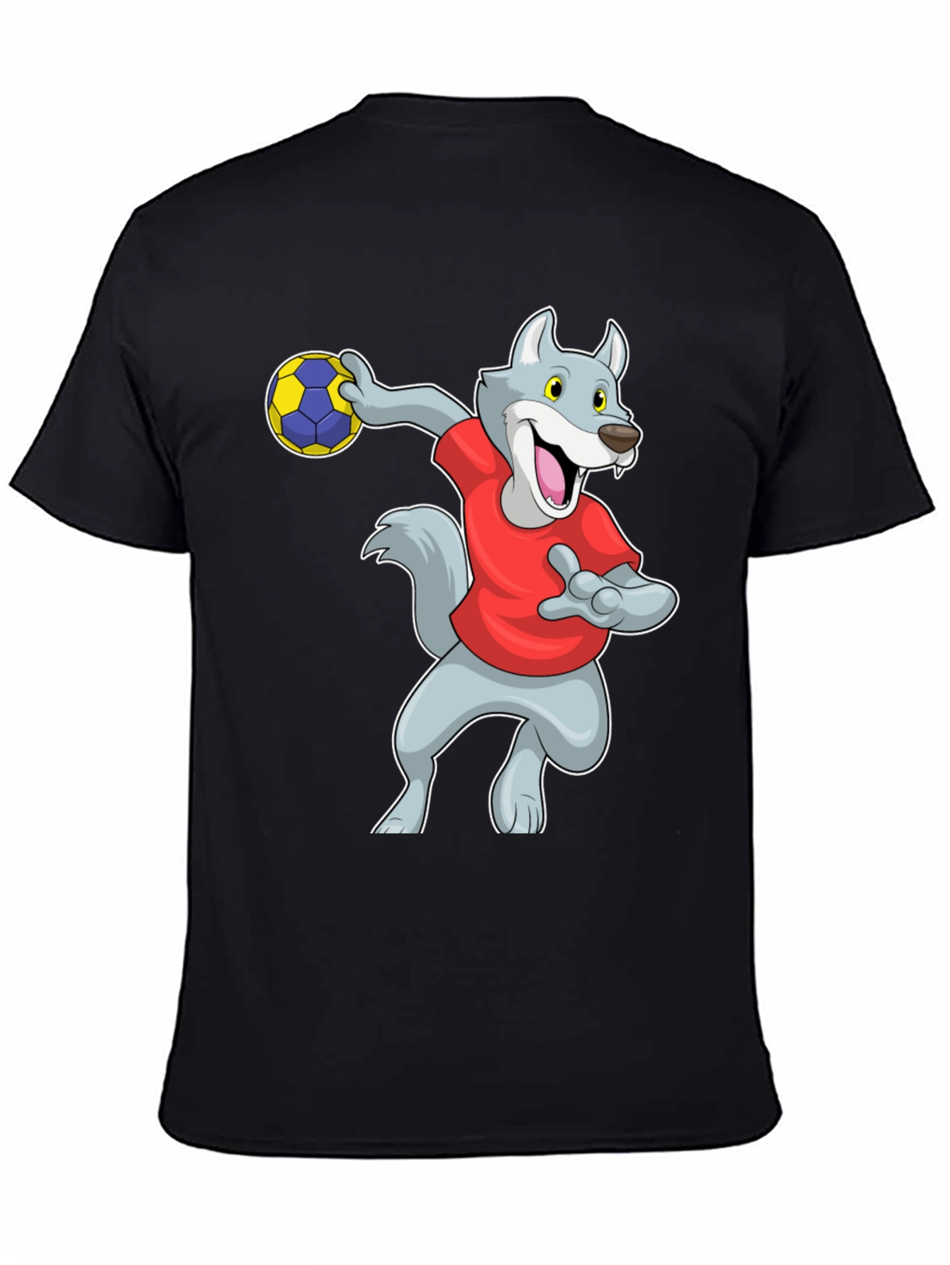 Black Wolf Handball Player Graphic T-Shirt view 4