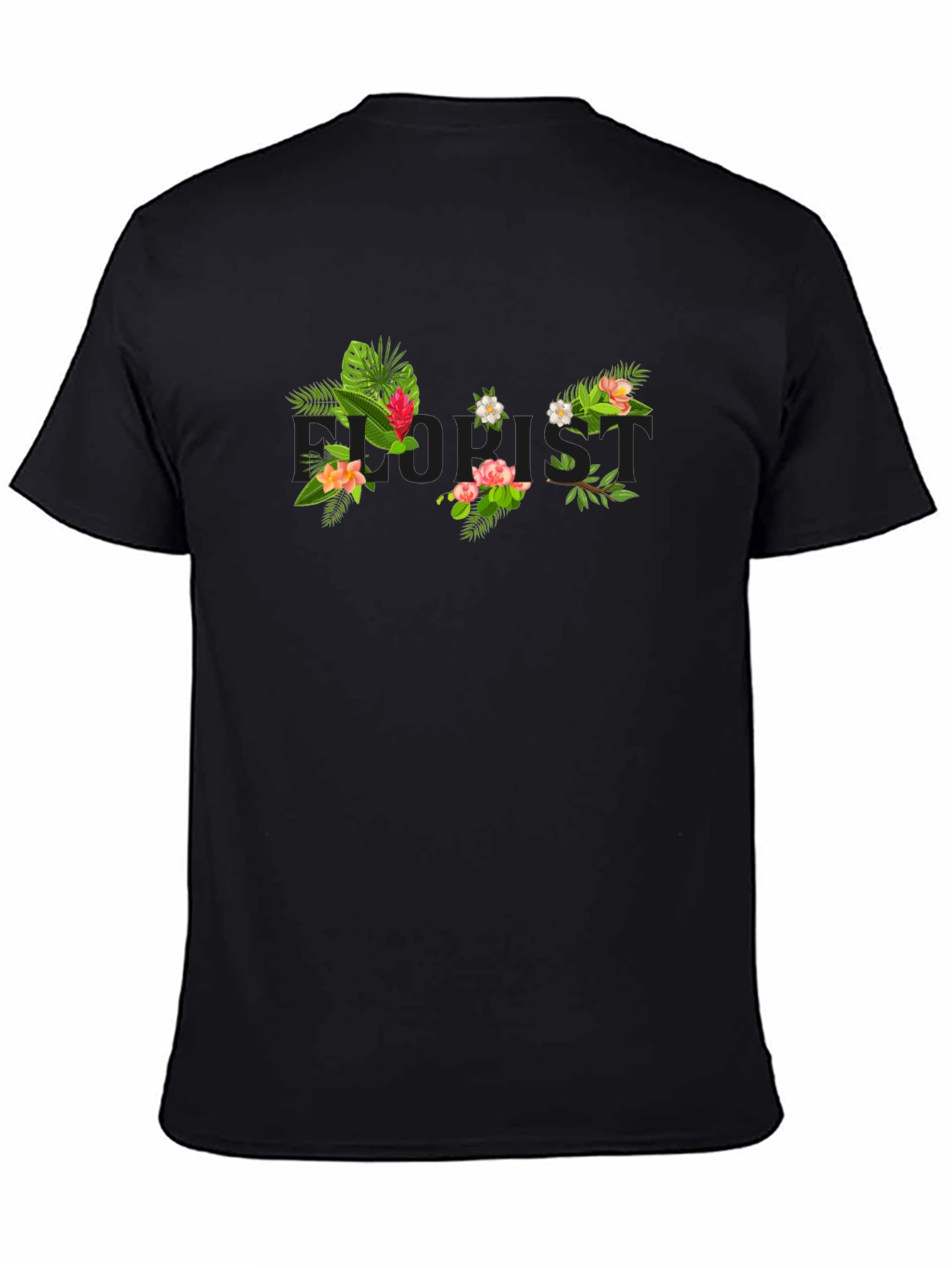 Black Tropical Floral Print Black T-Shirt view 4