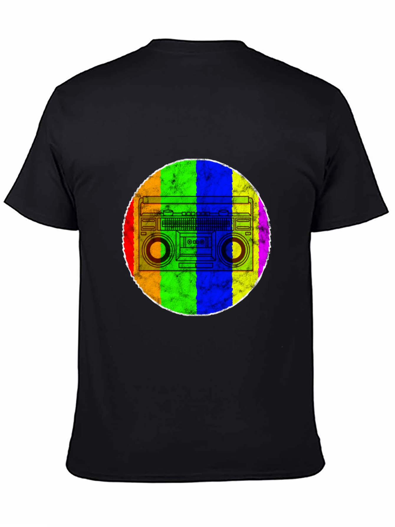 Black Retro Rainbow Boombox T-Shirt view 4