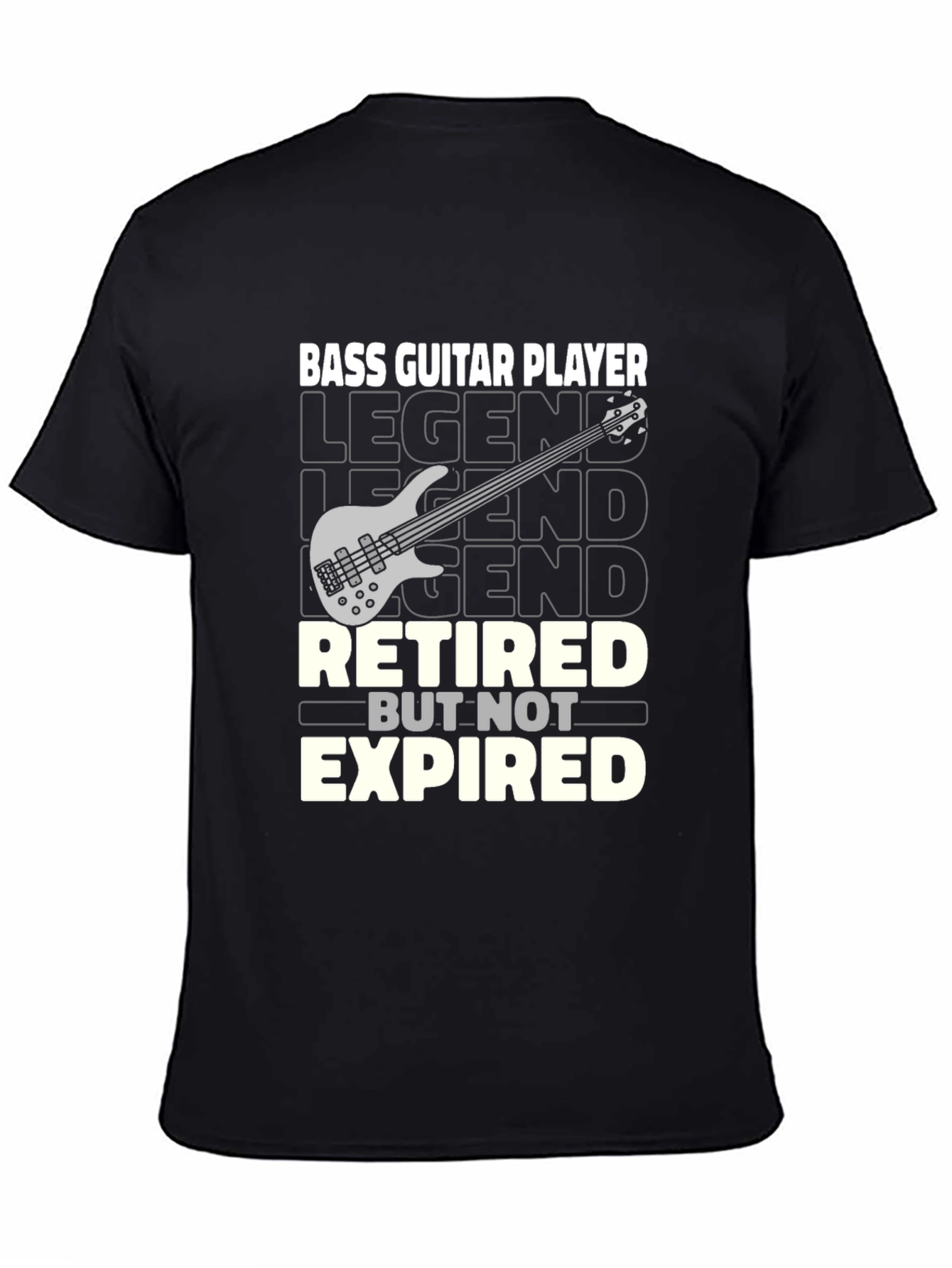Black Retired Bass Guitar Player Graphic T-Shirt view 4