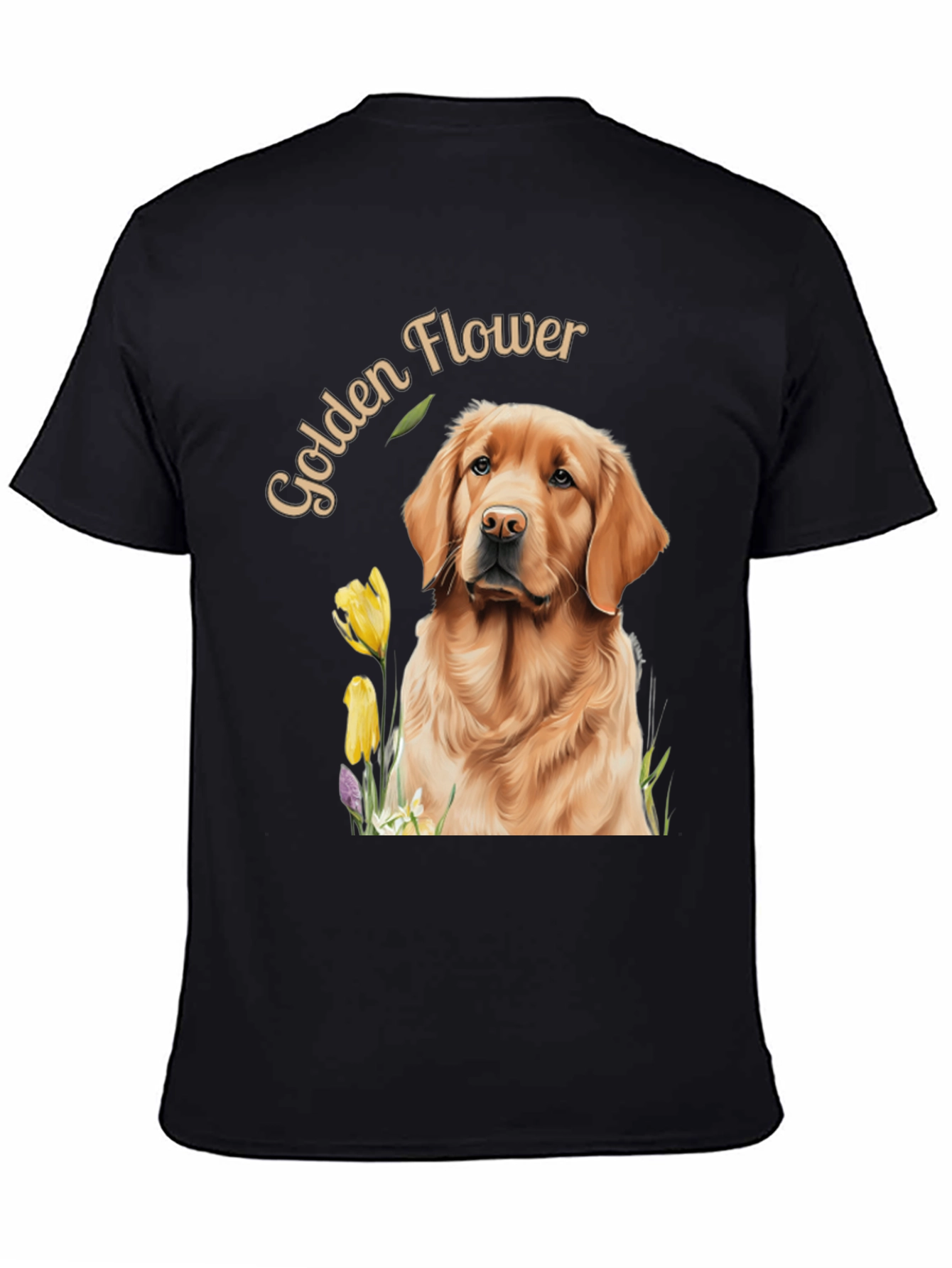 Black Golden Flower Dog Graphic Tee view 4
