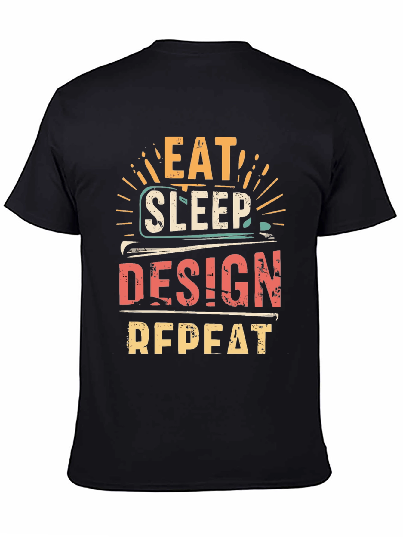 Black Eat Sleep Design Repeat T-Shirt view 4