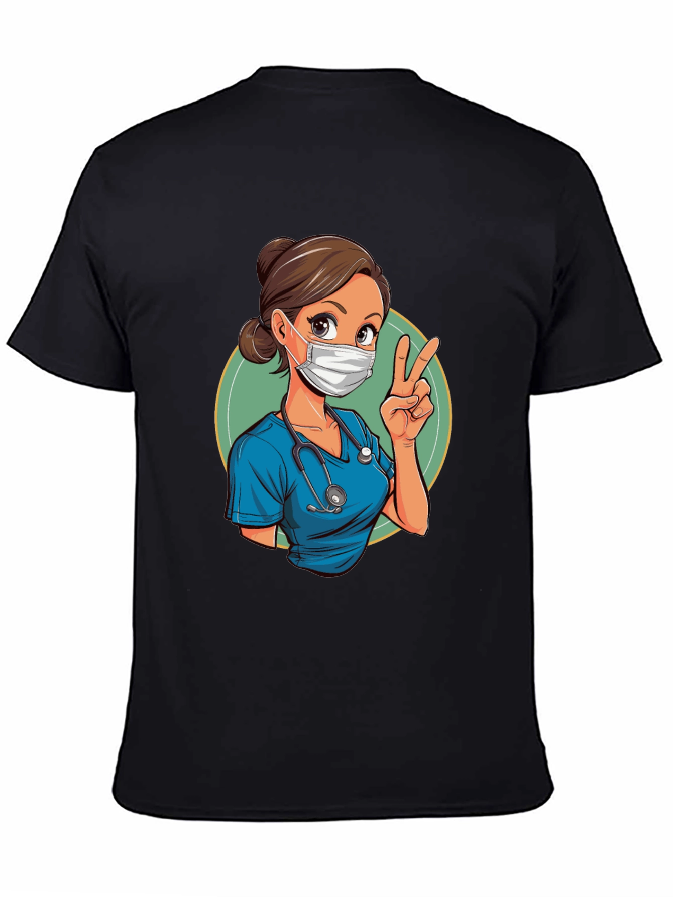 Black Nurse Cartoon Graphic Tee - Essential Worker view 4