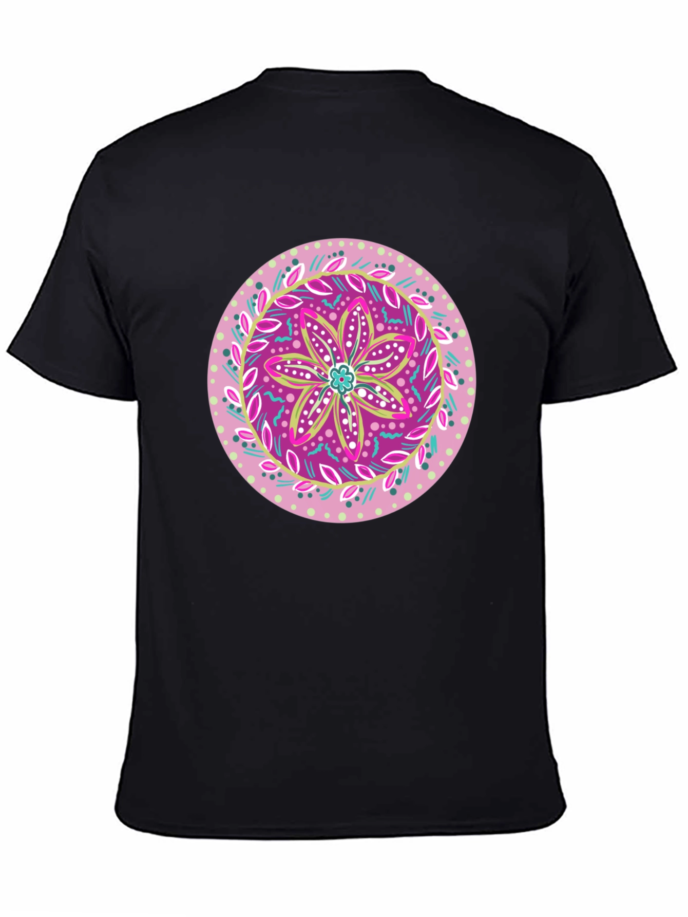 Black Floral Mandala Graphic Tee - Casual Black T-Shirt view 4