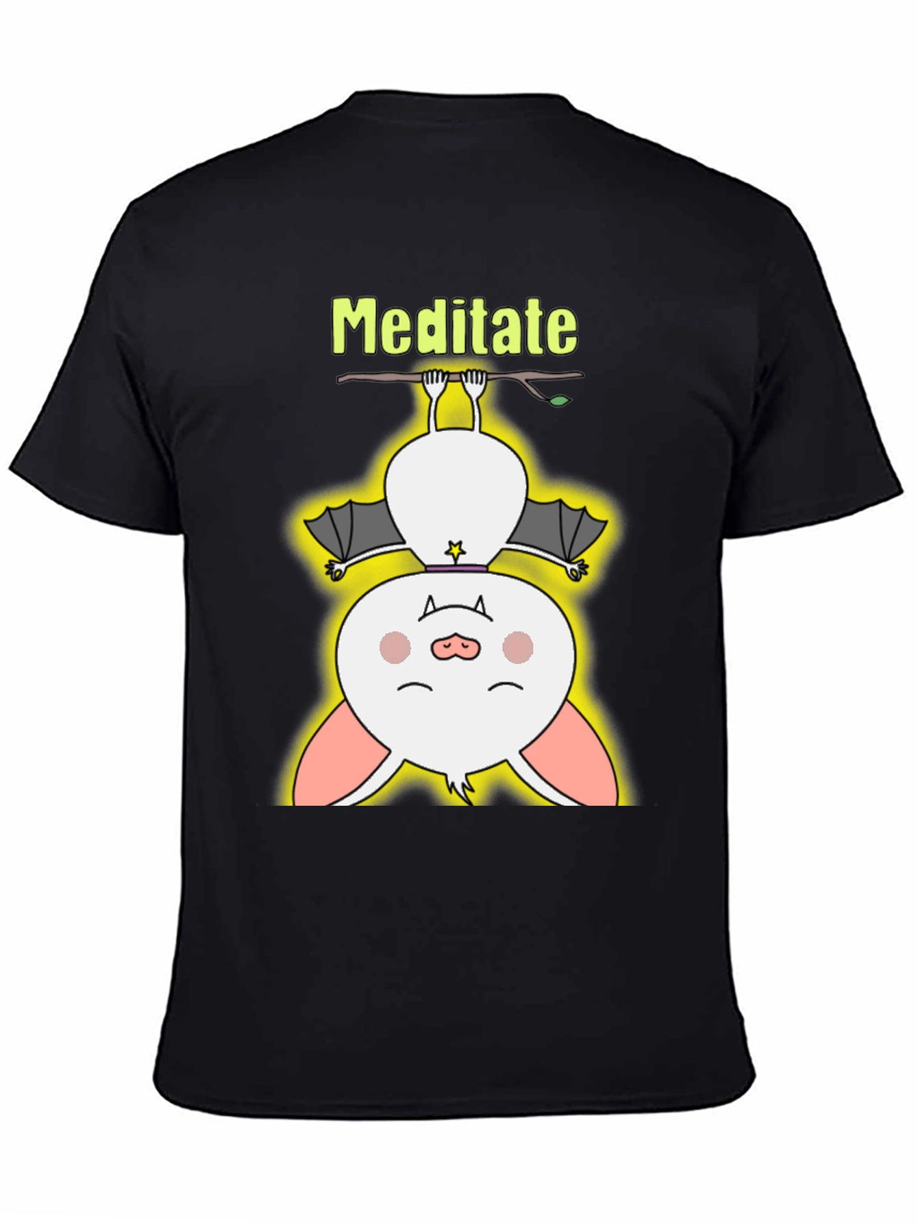 Black Meditate Bat Tee - Cute Yoga T-Shirt view 4