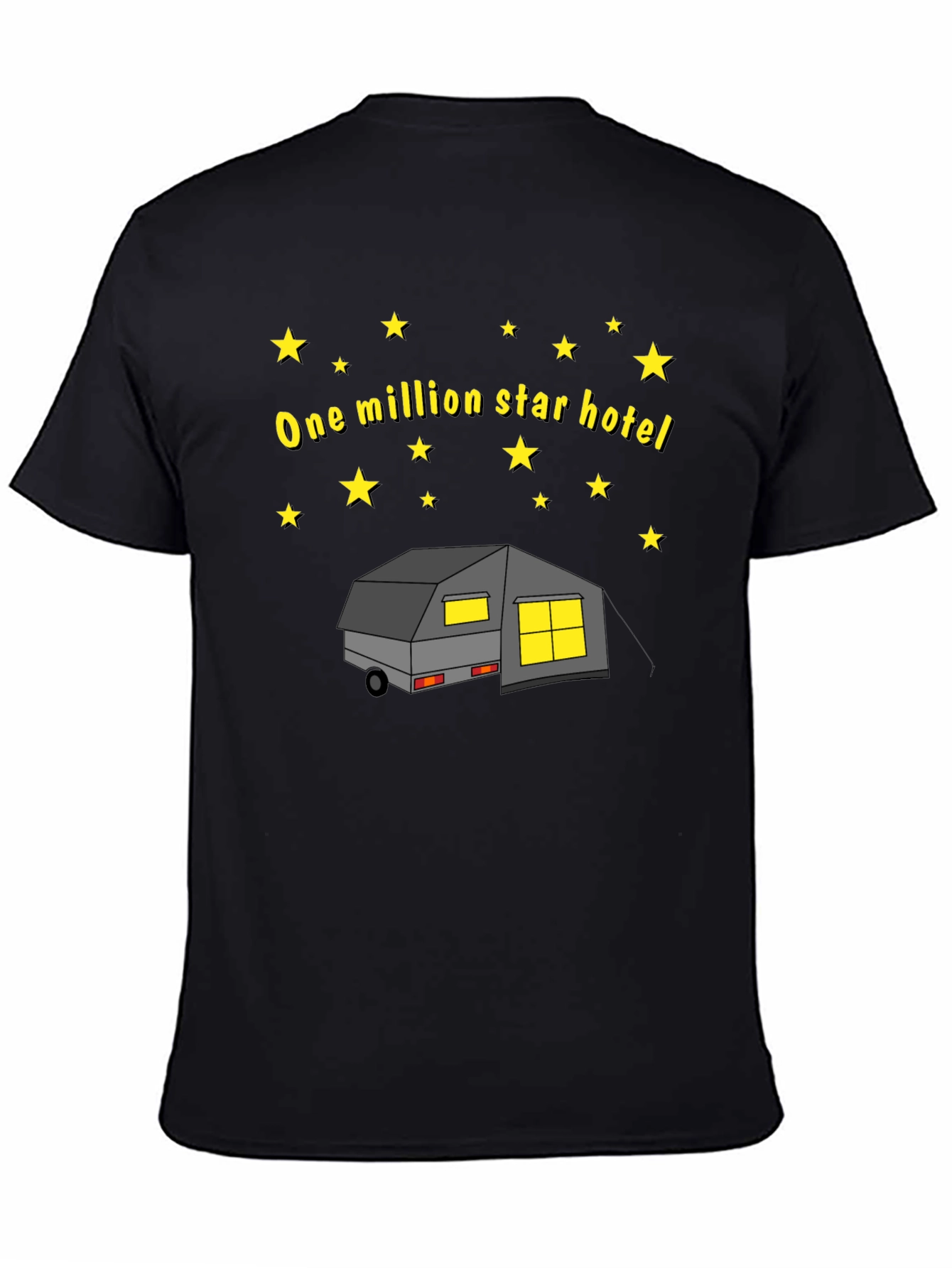 Black One Million Star Hotel Camping T-Shirt view 4