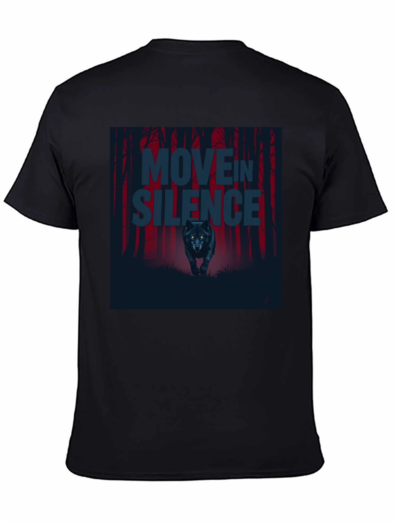 Black Move in Silence Wolf Graphic T-Shirt - Black view 4