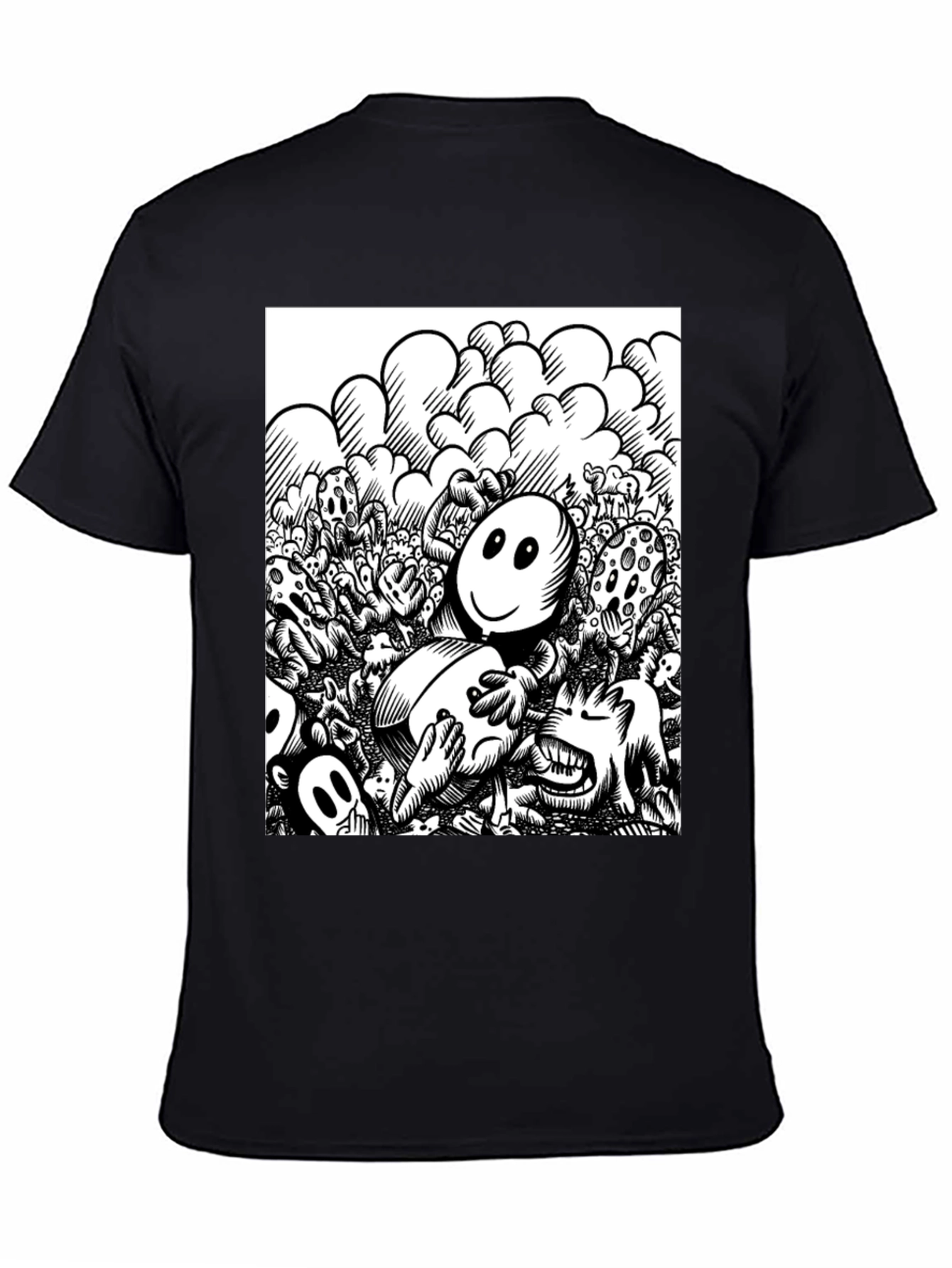 Black Unique Cartoon Print Black Tee view 4