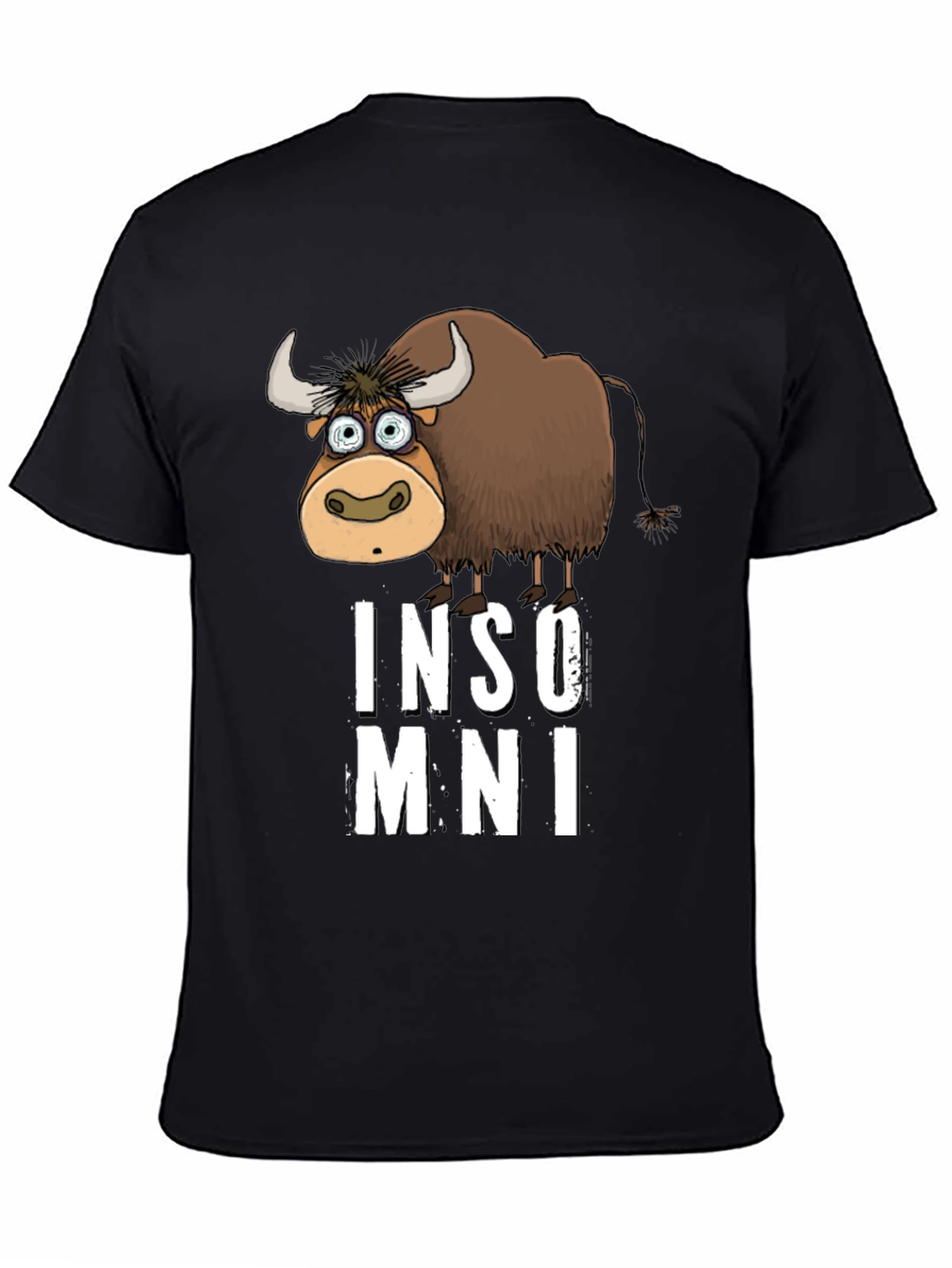 Black Funny Insomniac Yak Black T-Shirt view 4