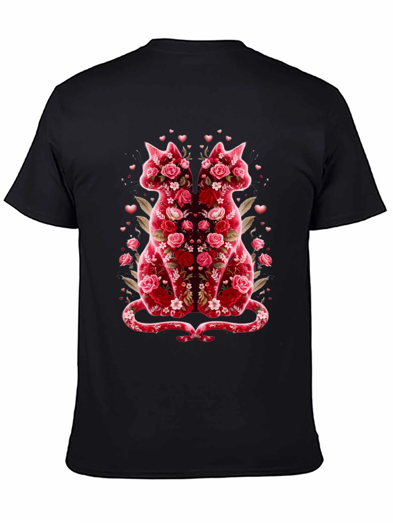 Black Floral Cat Lover T-Shirt - Valentine's Day Edition view 4