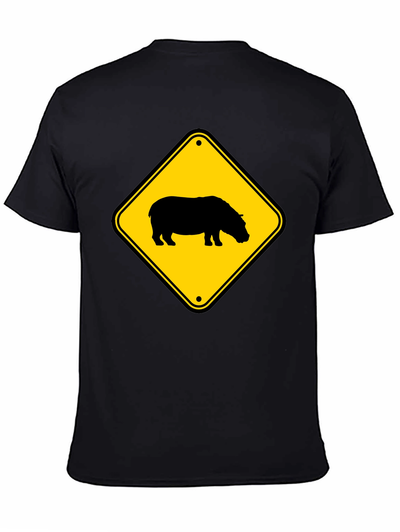 Black Hippo Crossing Sign Black T-Shirt view 4