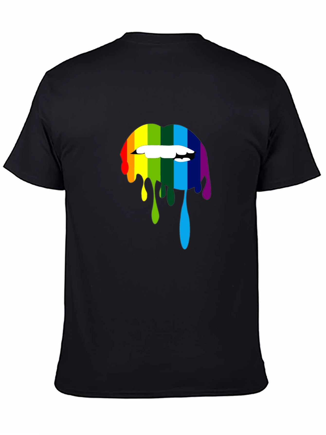 Black Rainbow Lips Graphic Print Black T-Shirt view 4