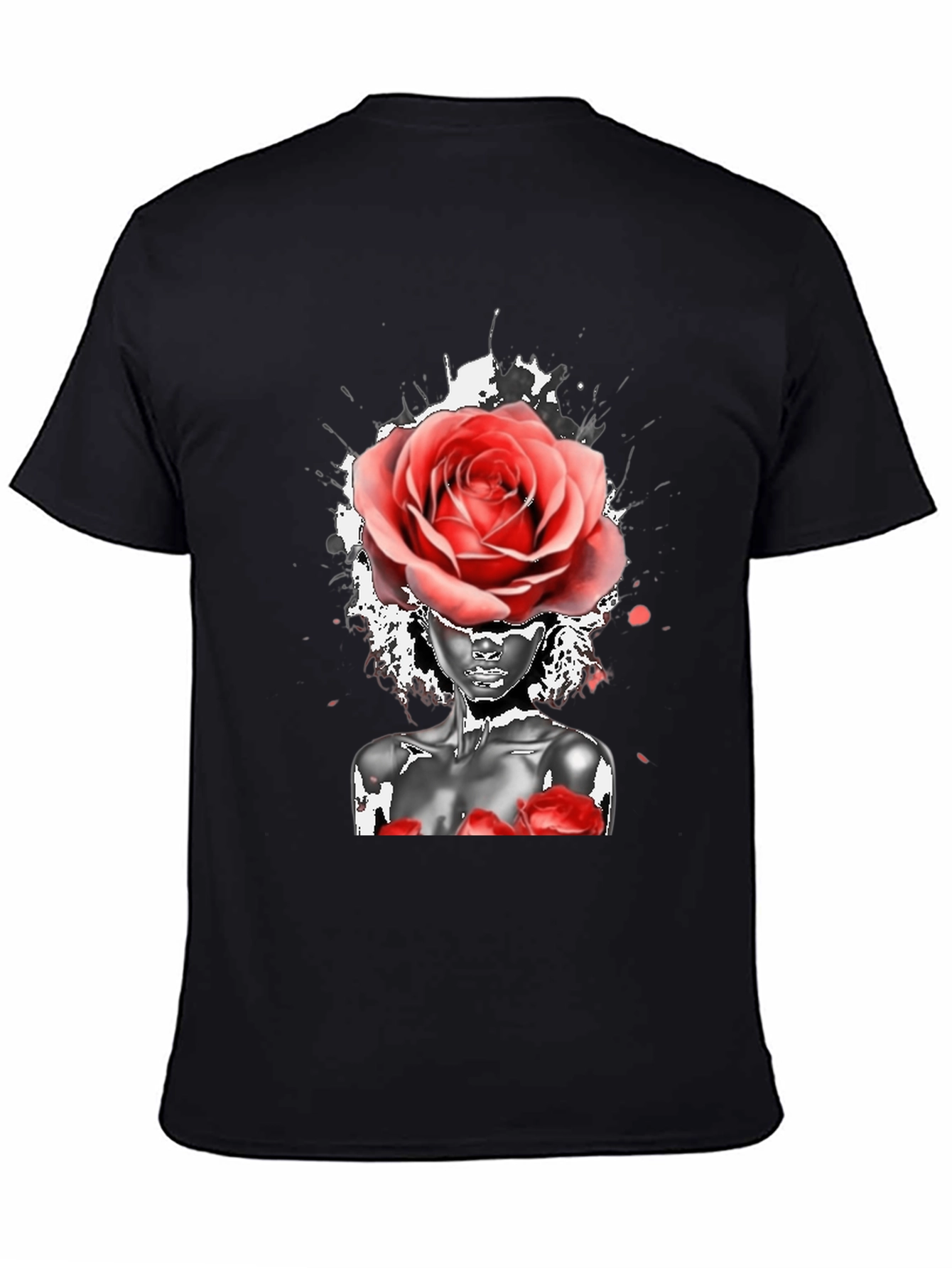 Black Rose Head Woman Graphic Black T-Shirt view 4