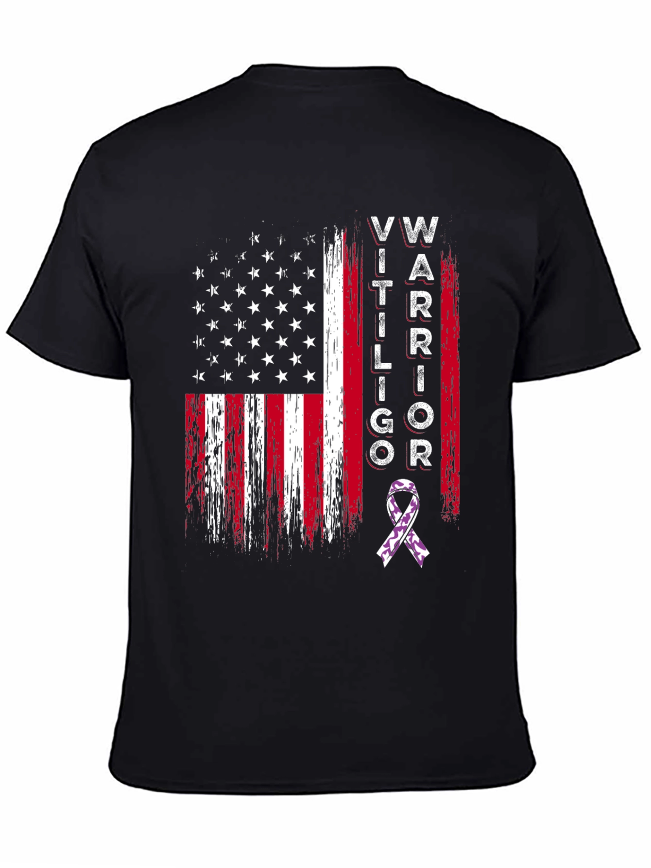 Black Vitiligo Warrior American Flag Graphic T-Shirt view 4