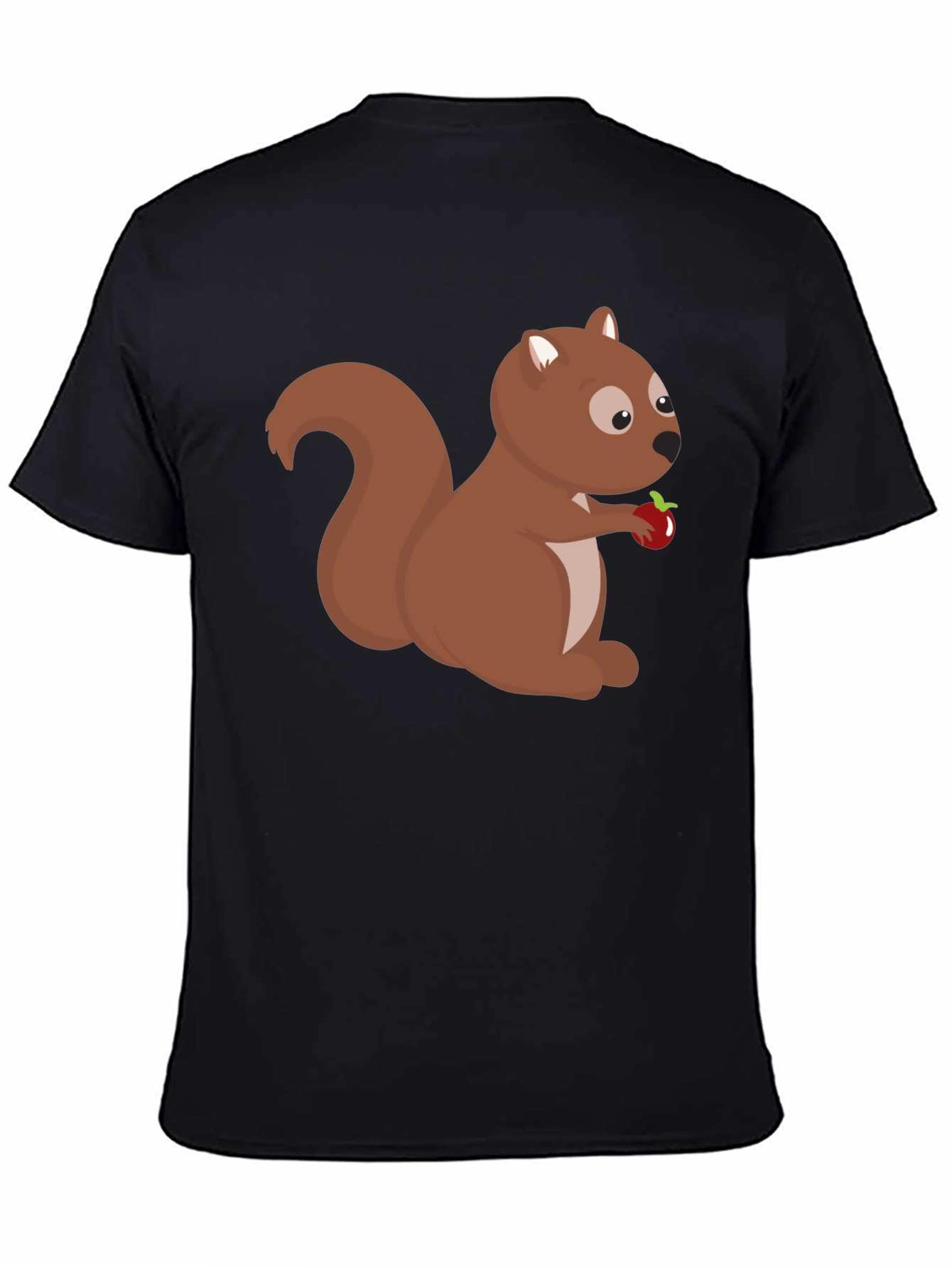 Black Squirrel Holding Apple Black T-Shirt view 4