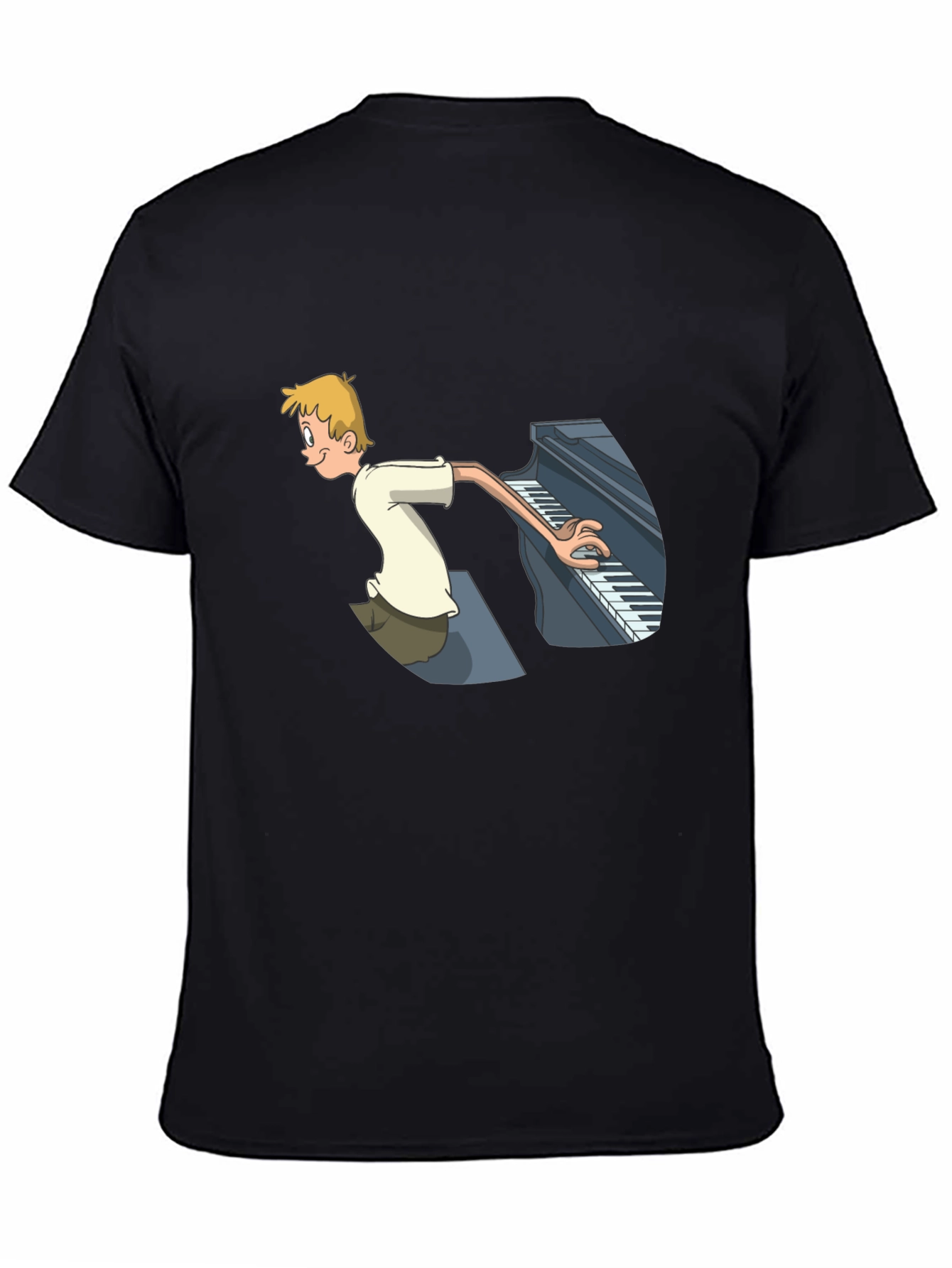 Black Piano Player Cartoon Graphic T-Shirt - Unique Design view 4