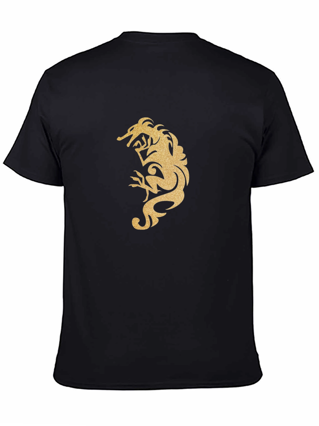 Black Men's Black T-Shirt with Gold Dragon Design view 4