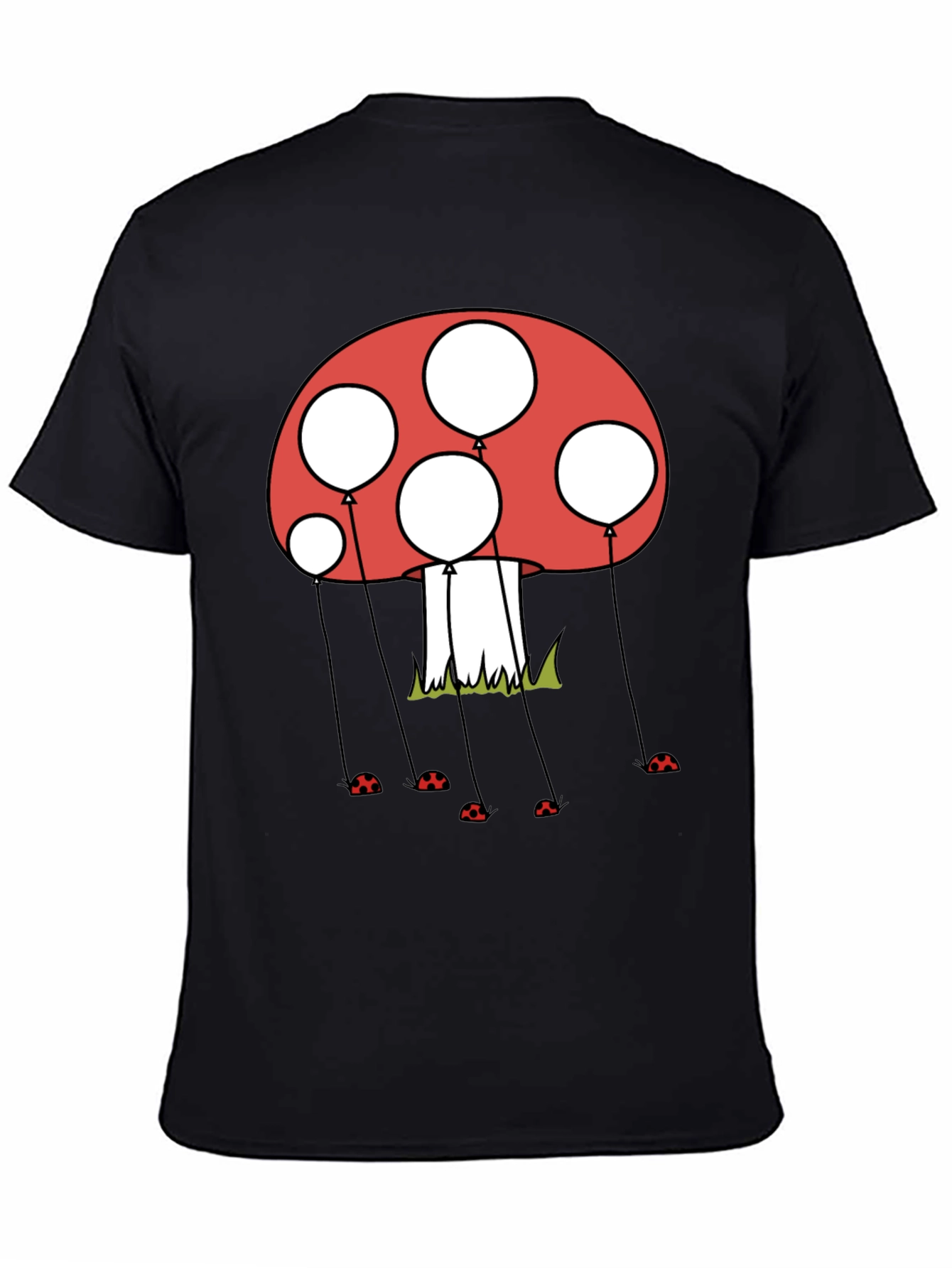 Black Mushroom Balloon Graphic Tee - Black Cotton Blend view 4