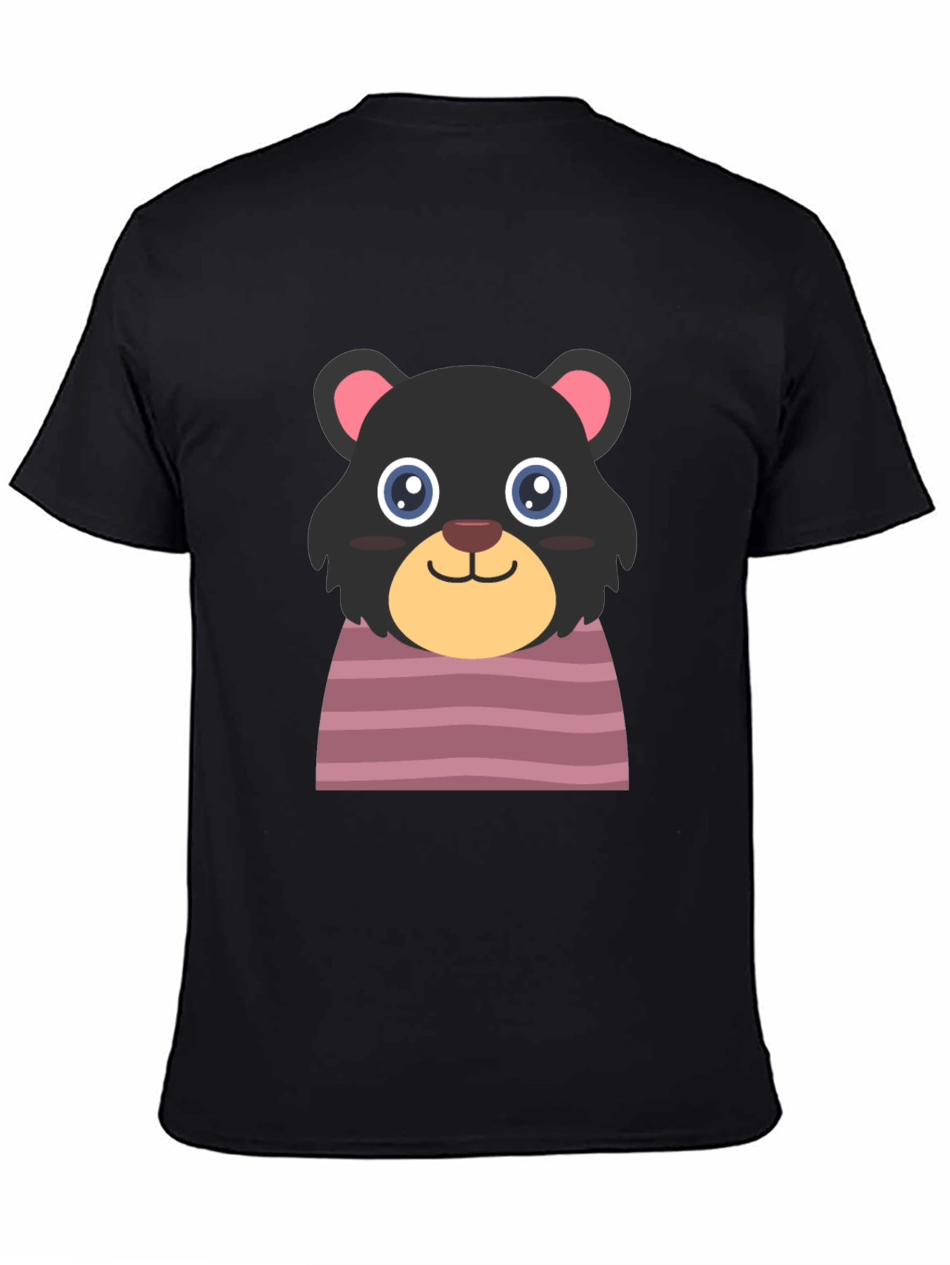 Black Cute Cartoon Bear Black T-Shirt view 4