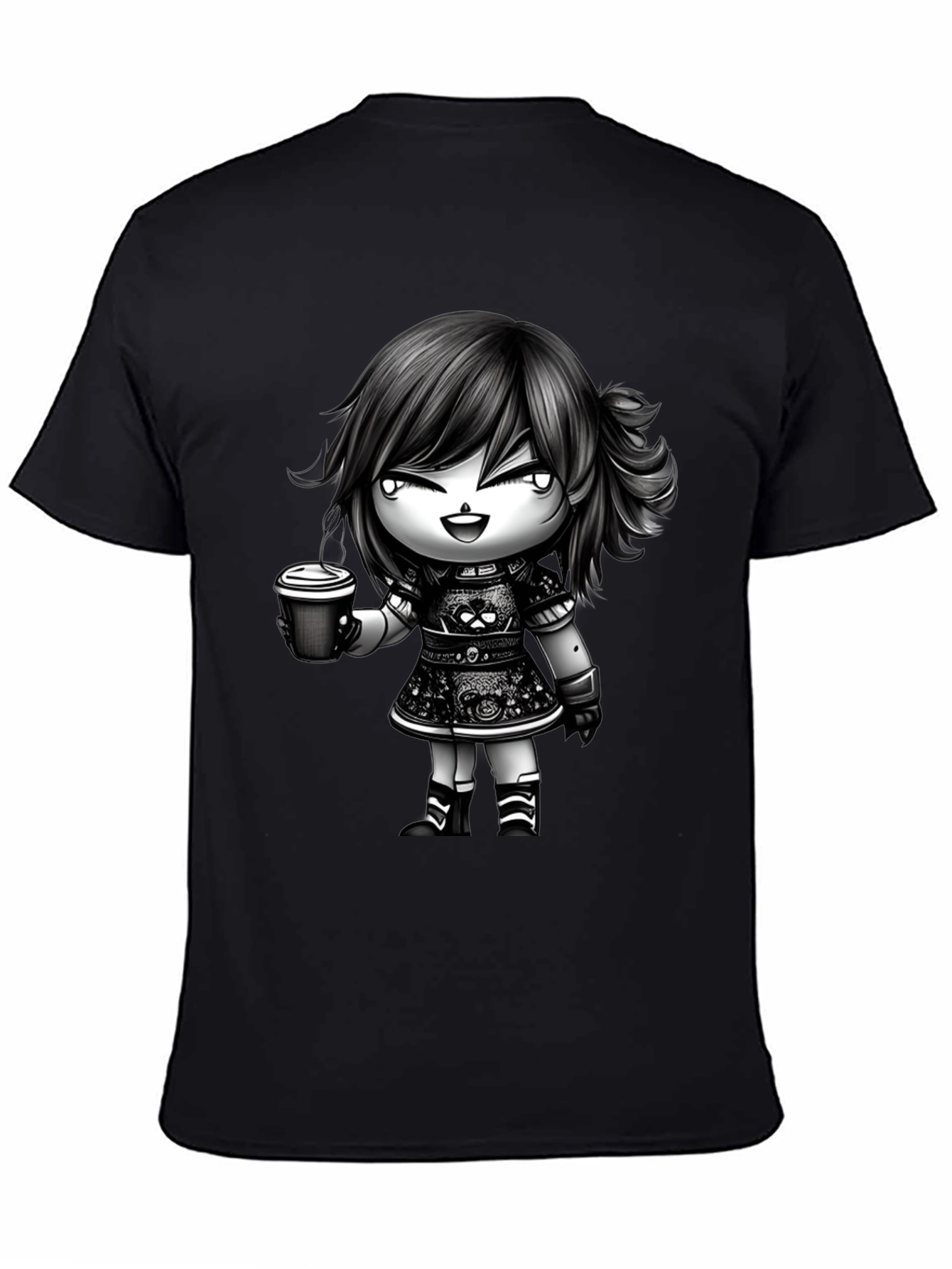 Black Anime Girl Coffee T-Shirt - Stylish Graphic Tee view 4