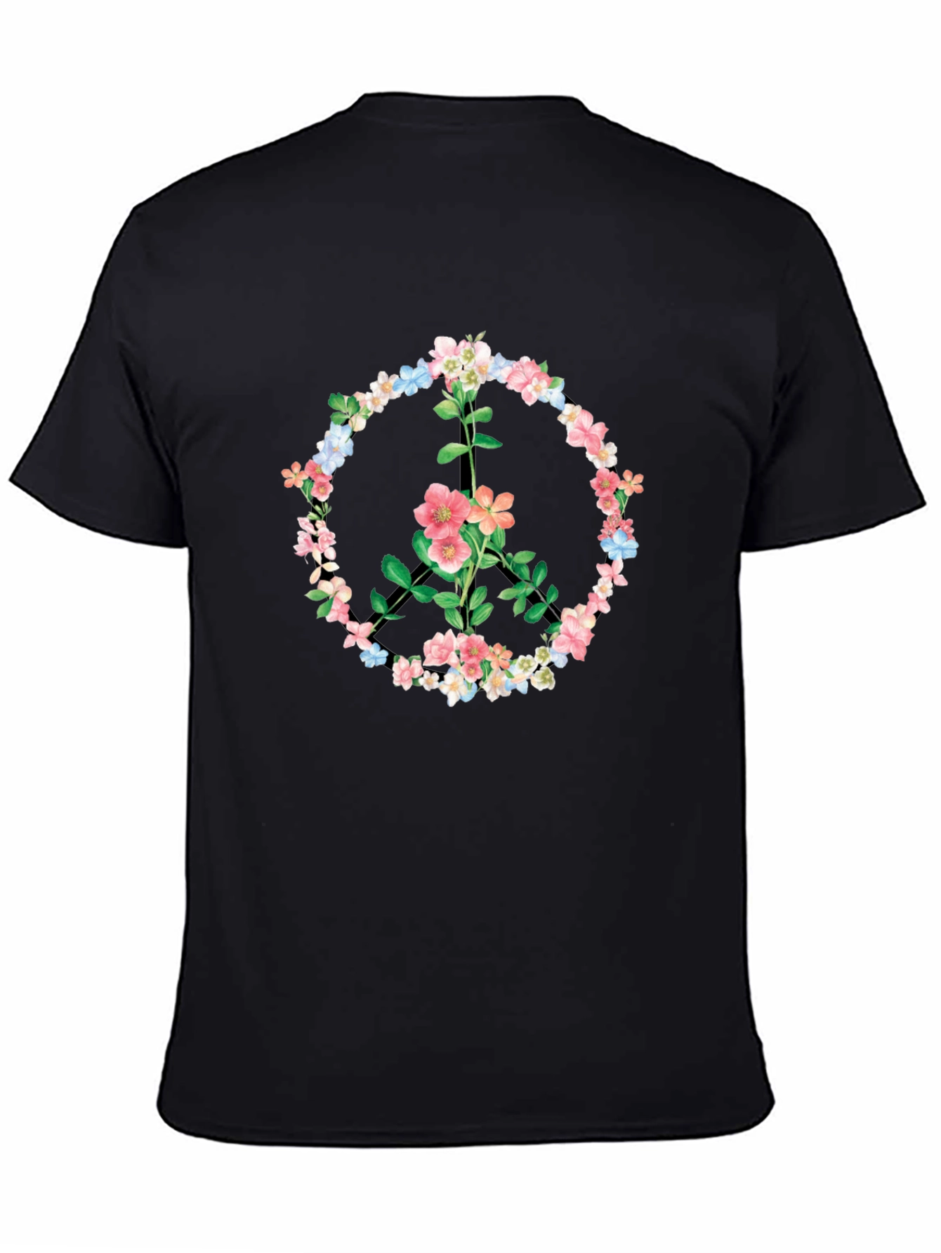 Black Floral Peace Sign Graphic T-Shirt - Black view 4