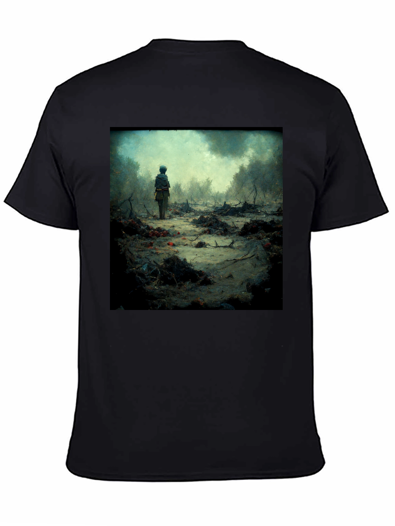 Black Artistic Scene Printed T-Shirt view 4