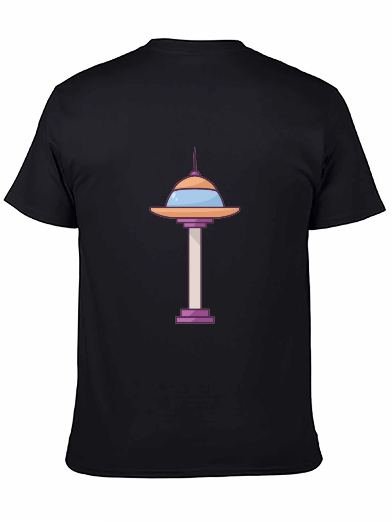 Black Cartoon Space Needle Black T-Shirt view 4