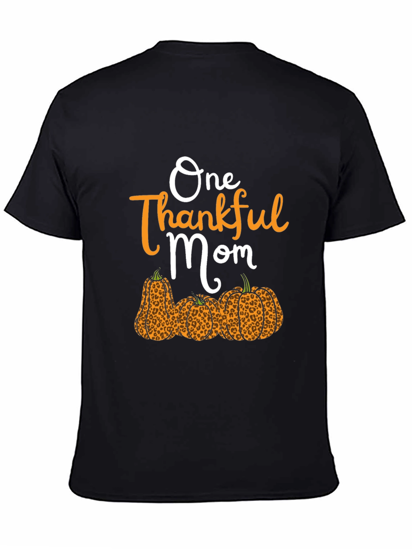 Black One Thankful Mom Leopard Pumpkin T-Shirt view 4
