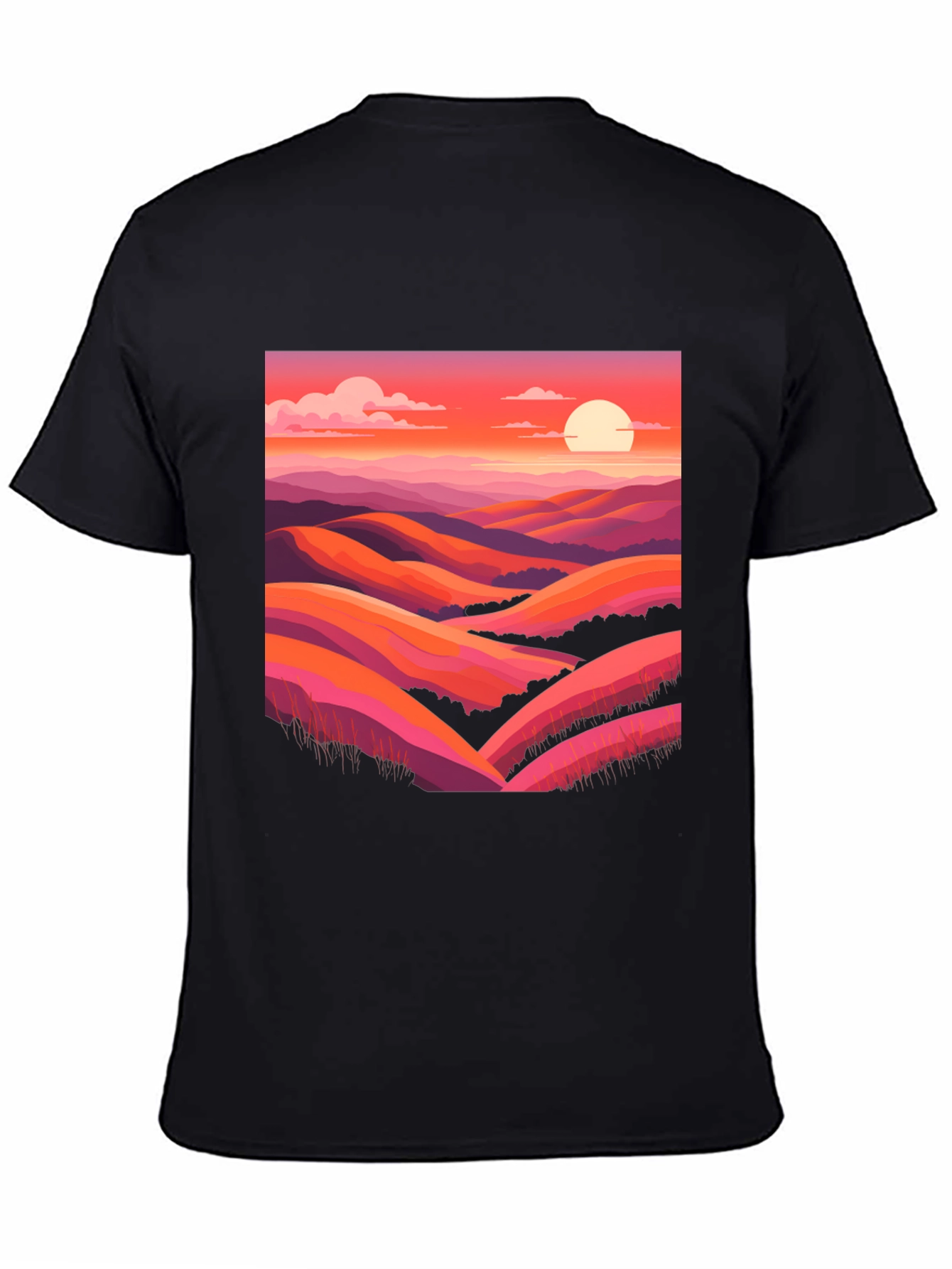 Black Sunset Hills Graphic Tee - Retro Landscape Shirt view 4