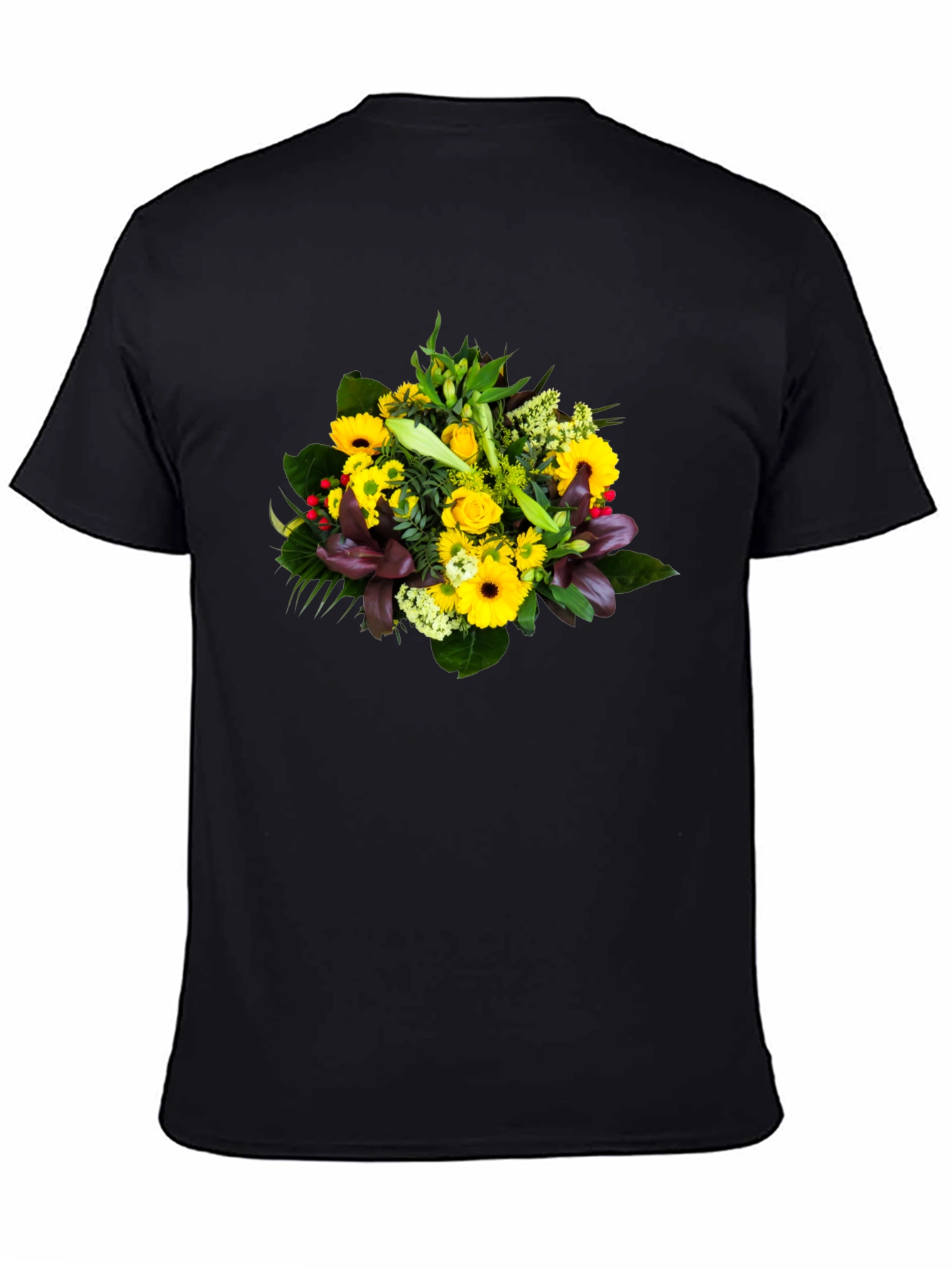 Black Floral Bouquet Graphic Tee - Unisex Black T-Shirt view 4