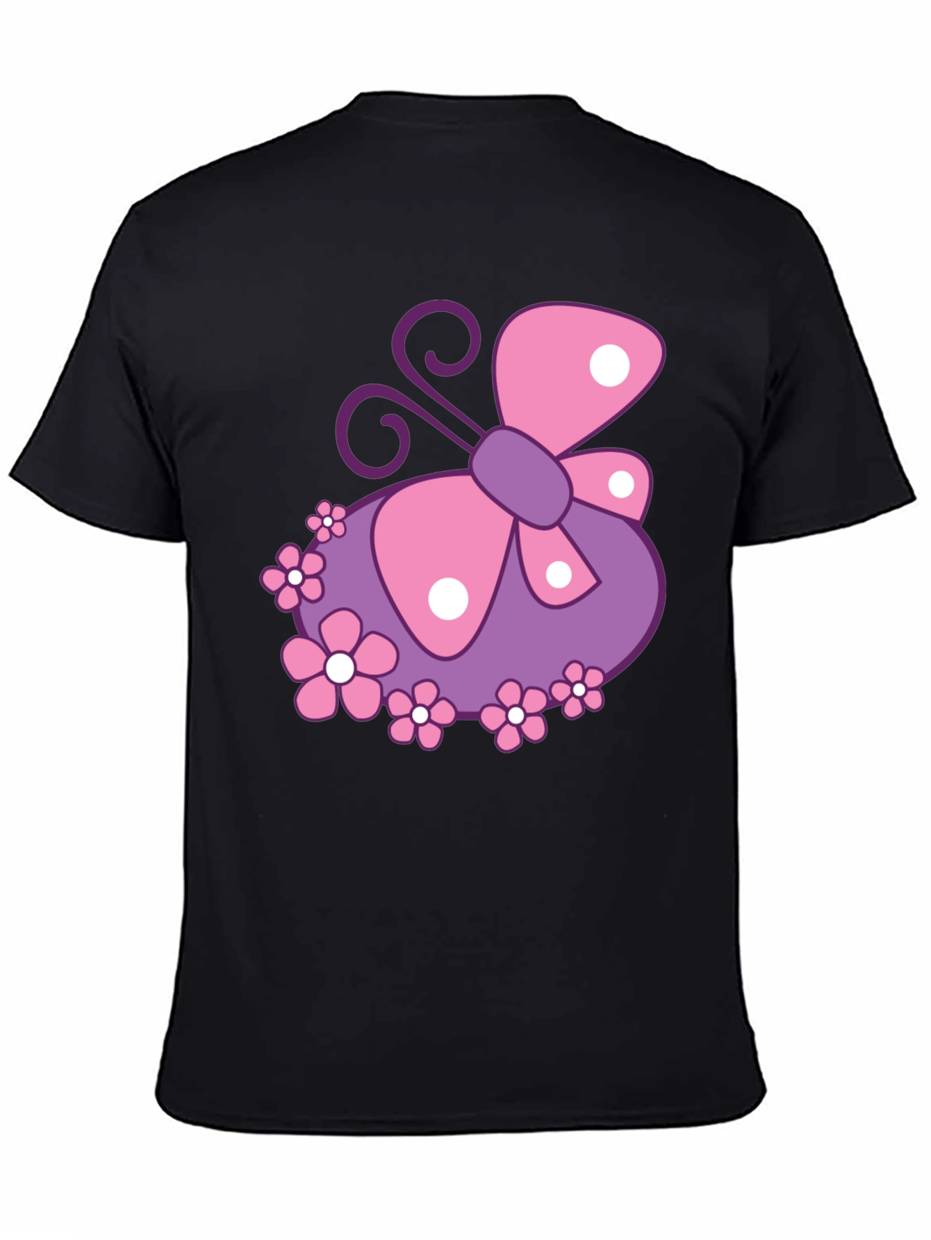 Black Butterfly & Flowers Graphic Black T-Shirt view 4
