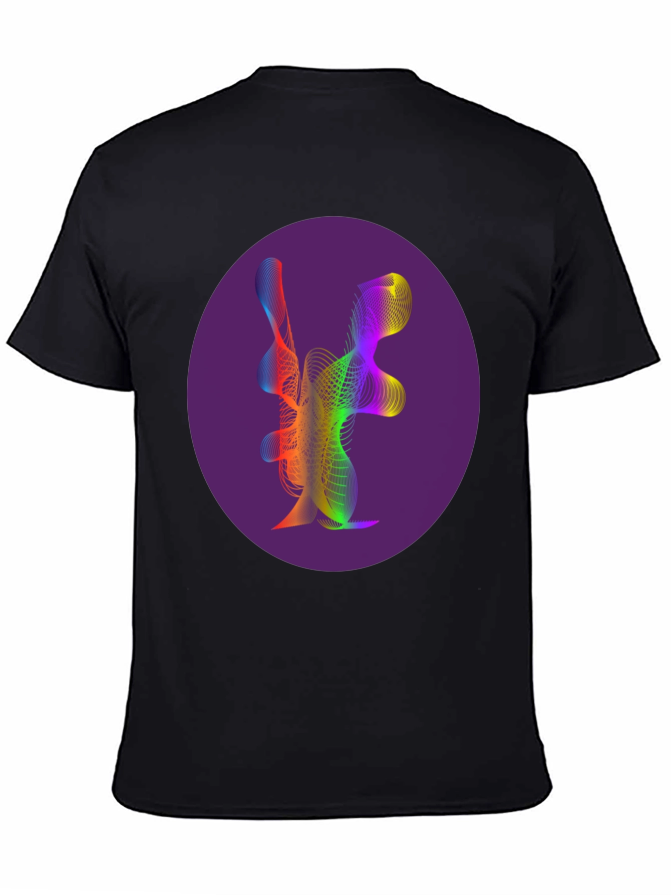 Black Abstract Rainbow Wave Graphic Tee view 4