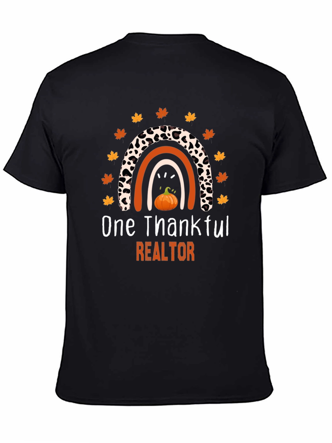 Black Thankful Realtor T-Shirt - Fall Rainbow Pumpkin Tee view 4