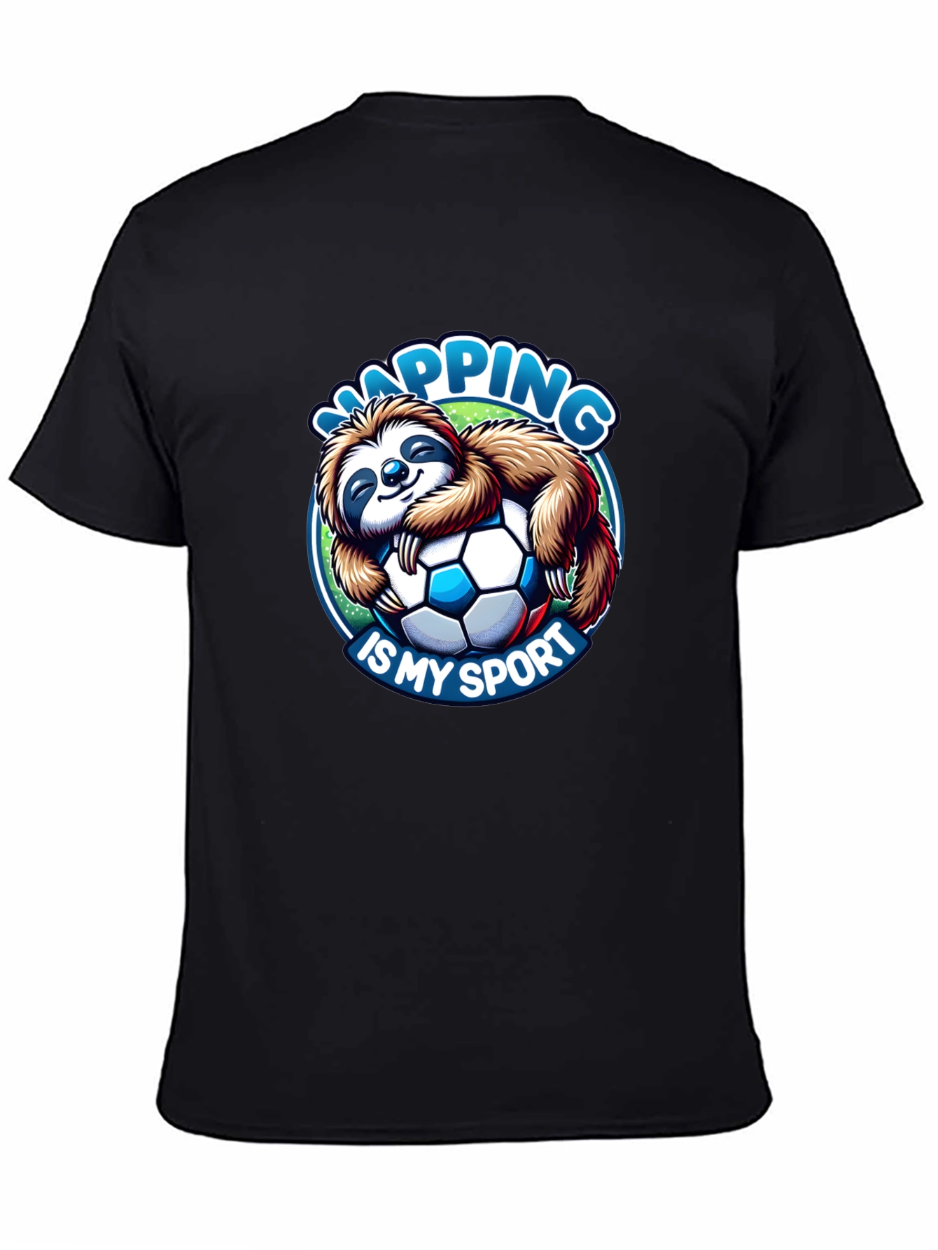 Black Napping is My Sport Sloth Soccer T-Shirt view 4
