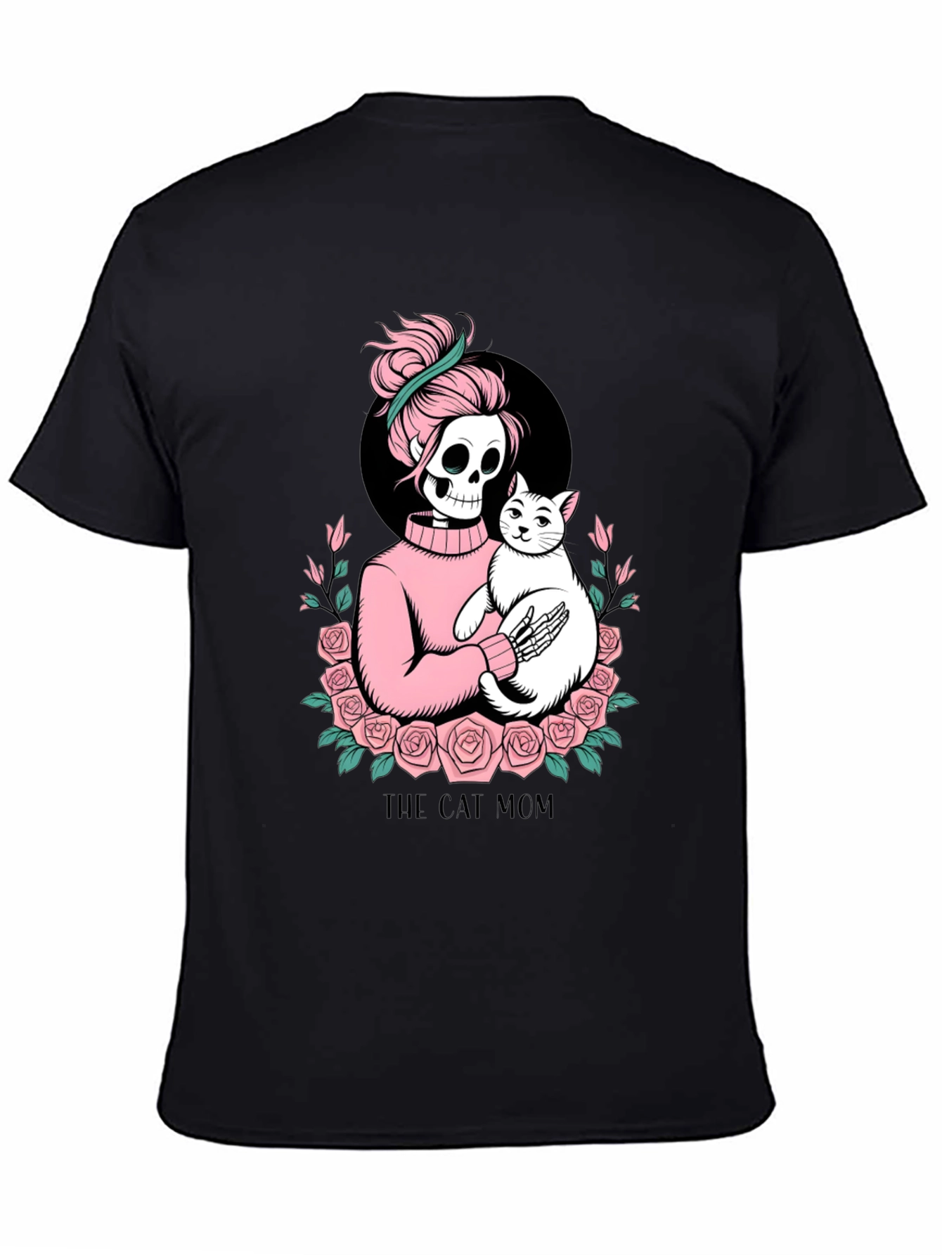 Black Skeleton Cat Mom Graphic Tee - Black view 4