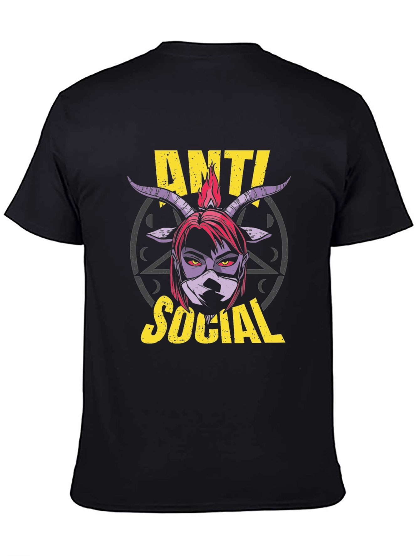 Black Anti Social Graphic Print Black T-Shirt view 4