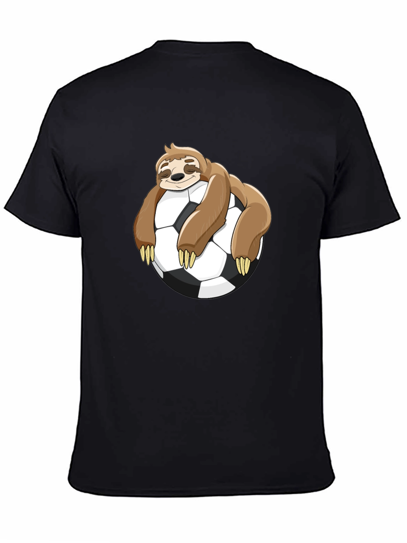 Black Sloth Soccer T-Shirt - Funny Cartoon Sloth on Soccer Ball view 4