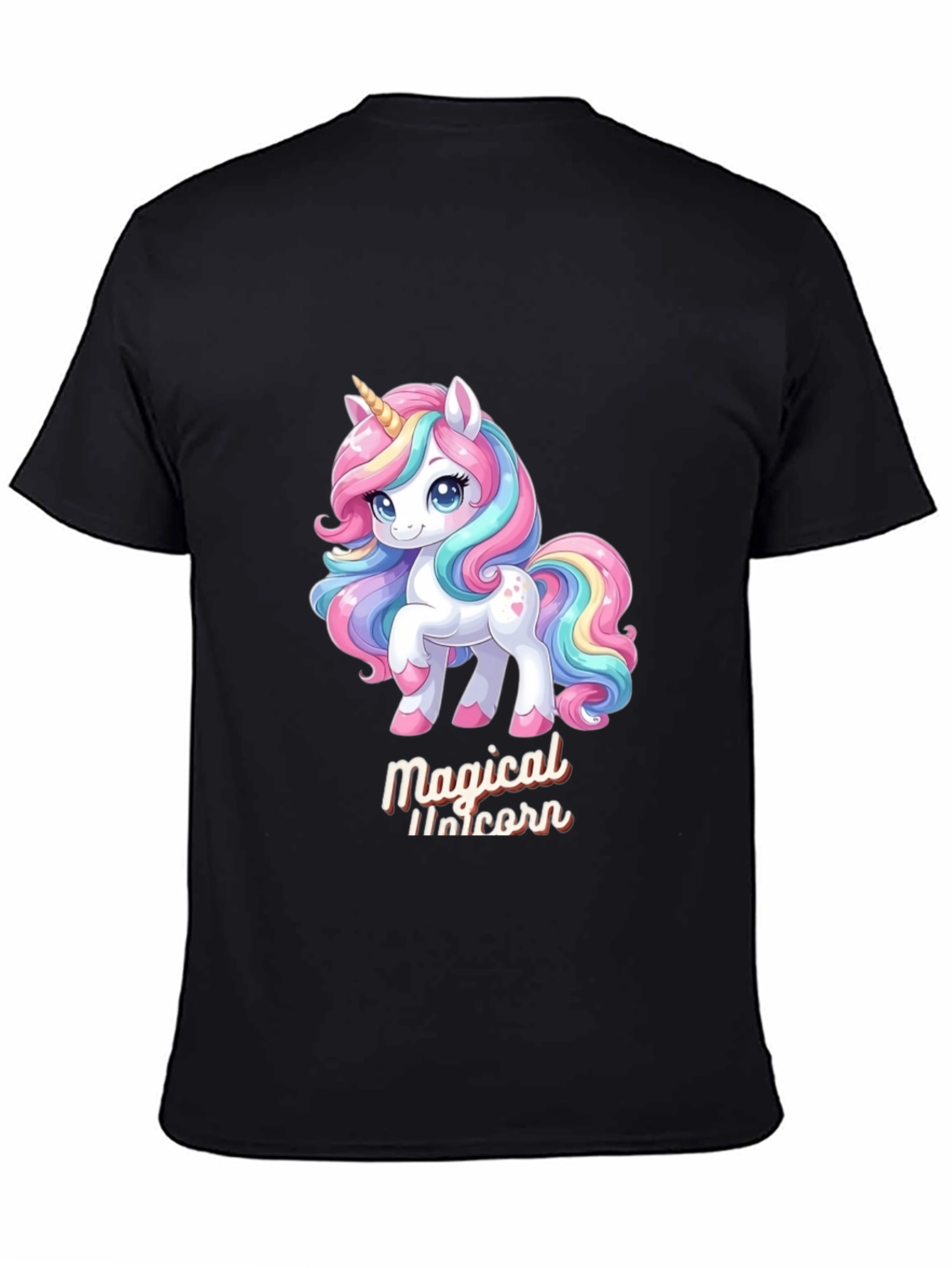 Black Magical Unicorn Graphic Tee - Black Cotton Comfort view 4