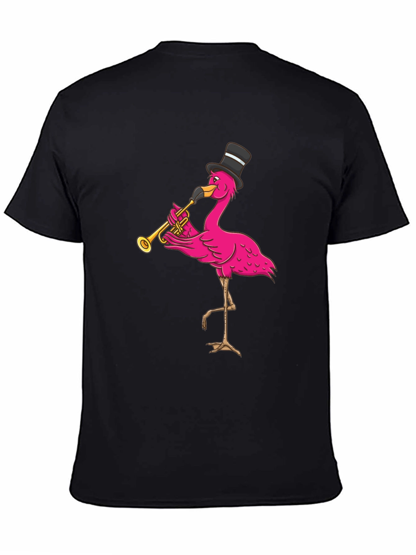 Black Flamingo Trumpet Player T-Shirt - Novelty Graphic Tee view 4