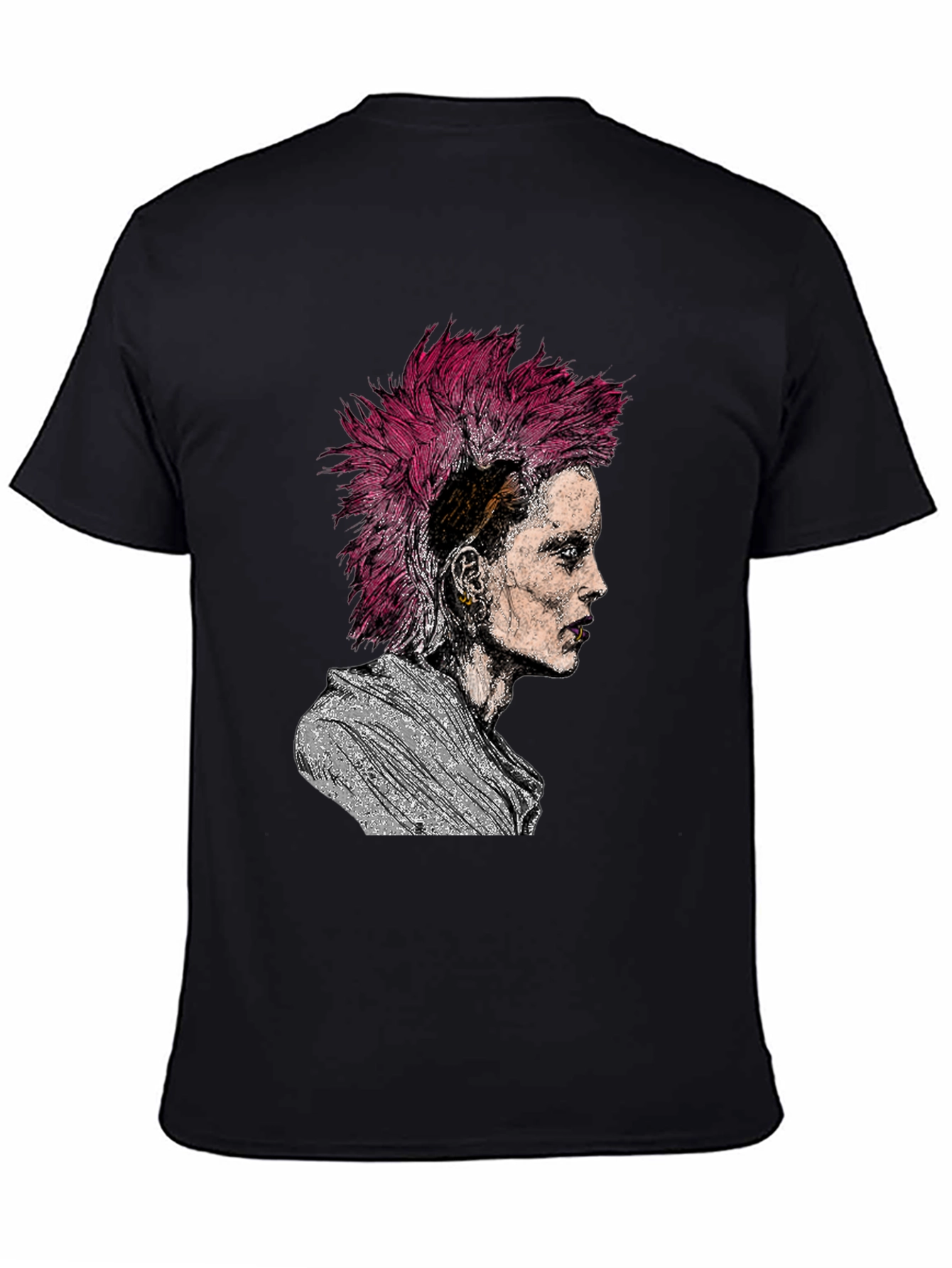 Black Punk Rock Portrait Graphic Tee - Black view 4