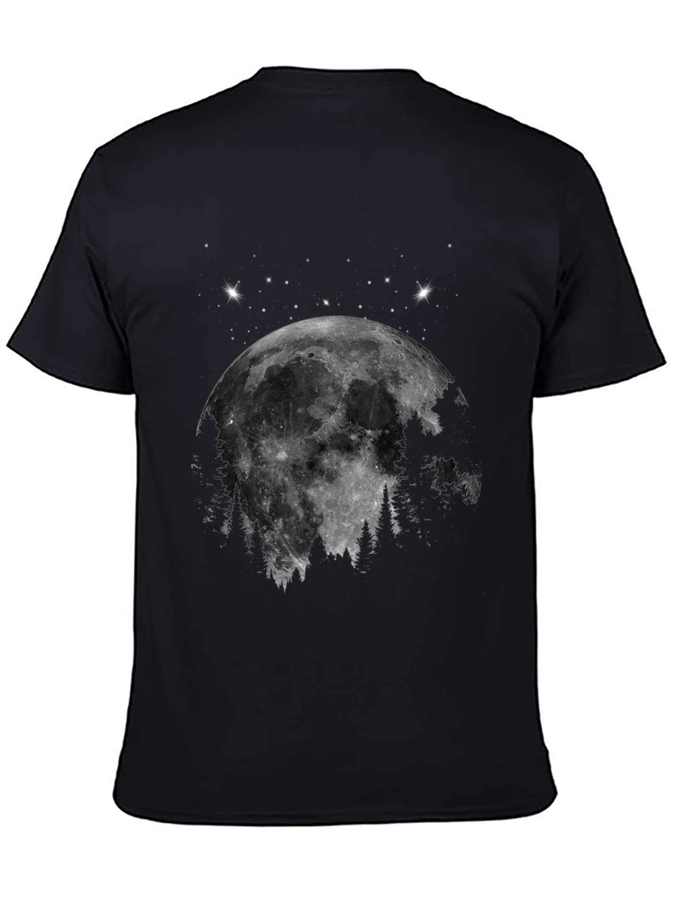 Black Moonlit Forest Graphic Tee - Black Cotton Blend view 4